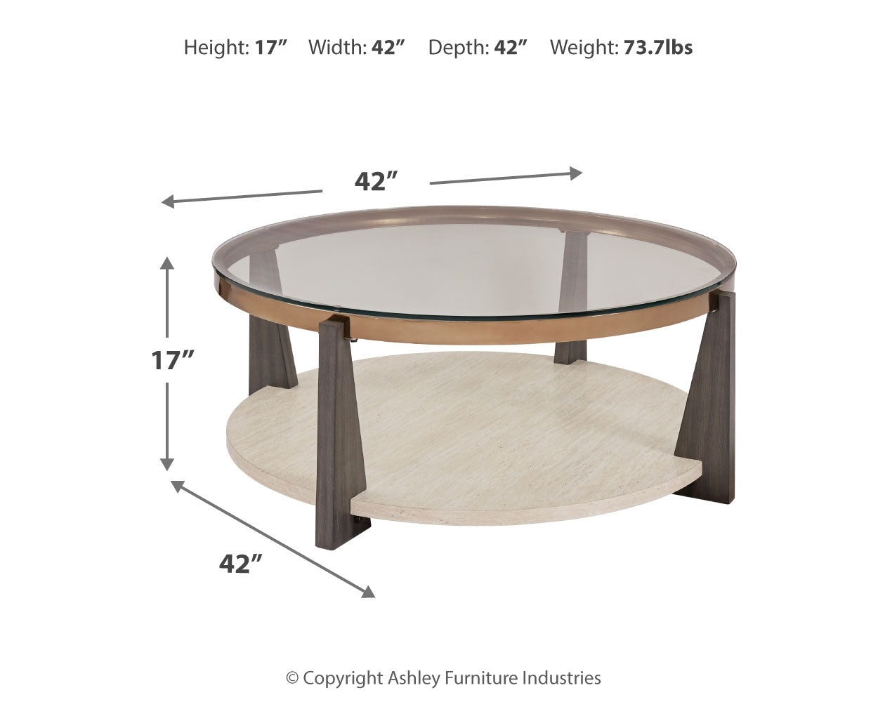 Ashley Furniture - FRAZWA ROUND COCKTAIL TABLE - Dark Gray Glass|Wood|Metal - Tables - Additional View 5