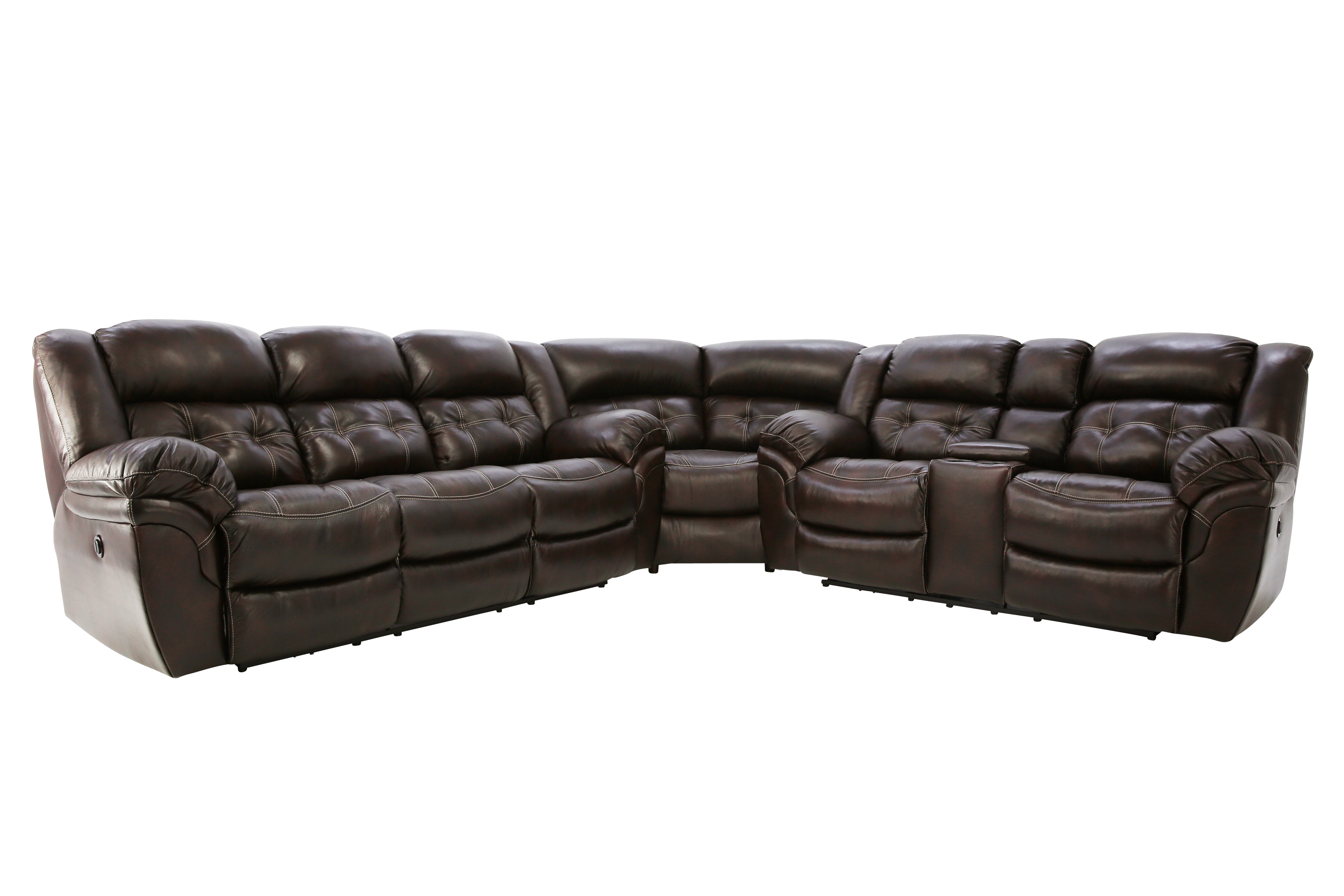 Hudson 3 Piece Power Leather Sectional - Chocolate