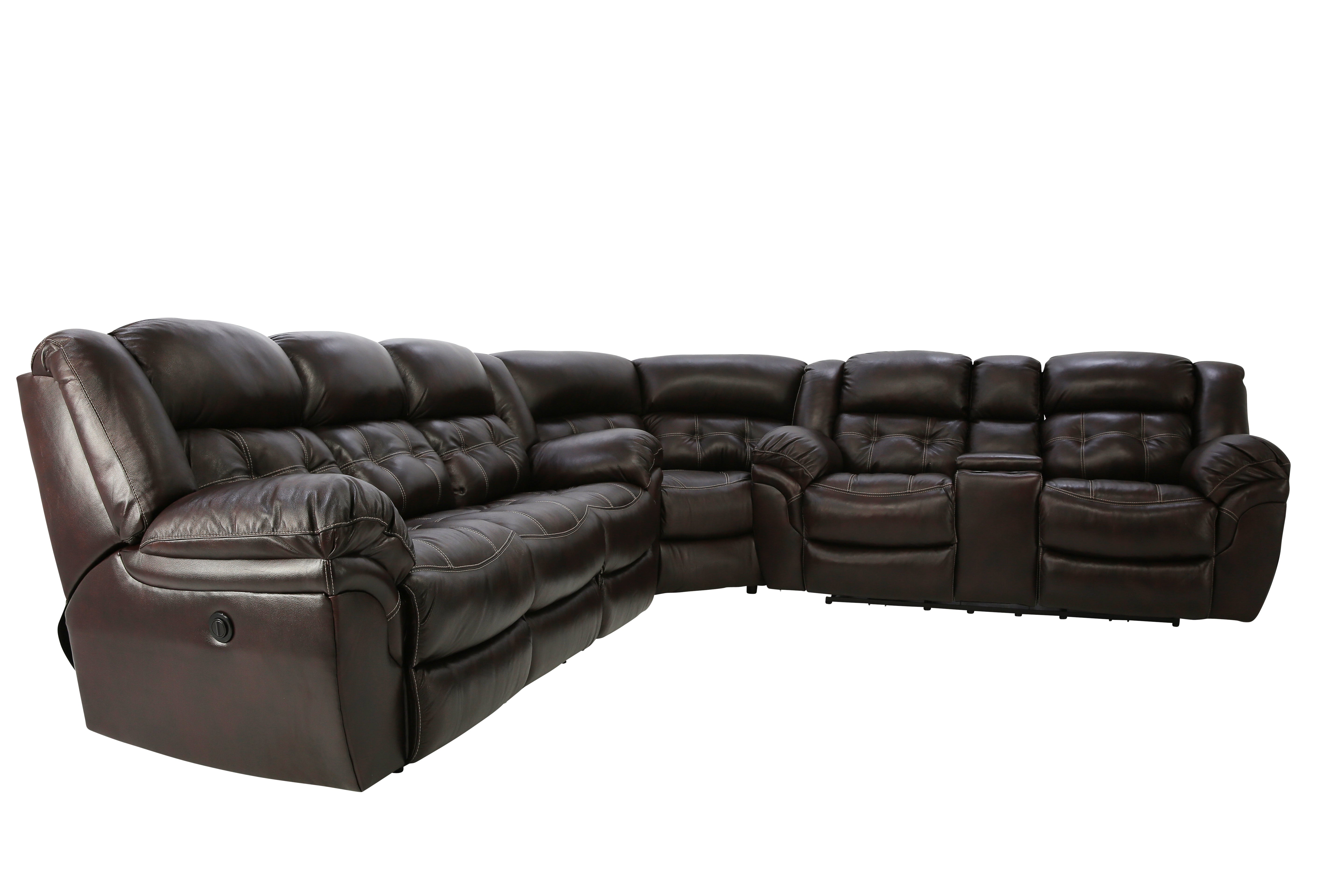 Hudson 3 Piece Power Leather Sectional - Chocolate - Additional View 1