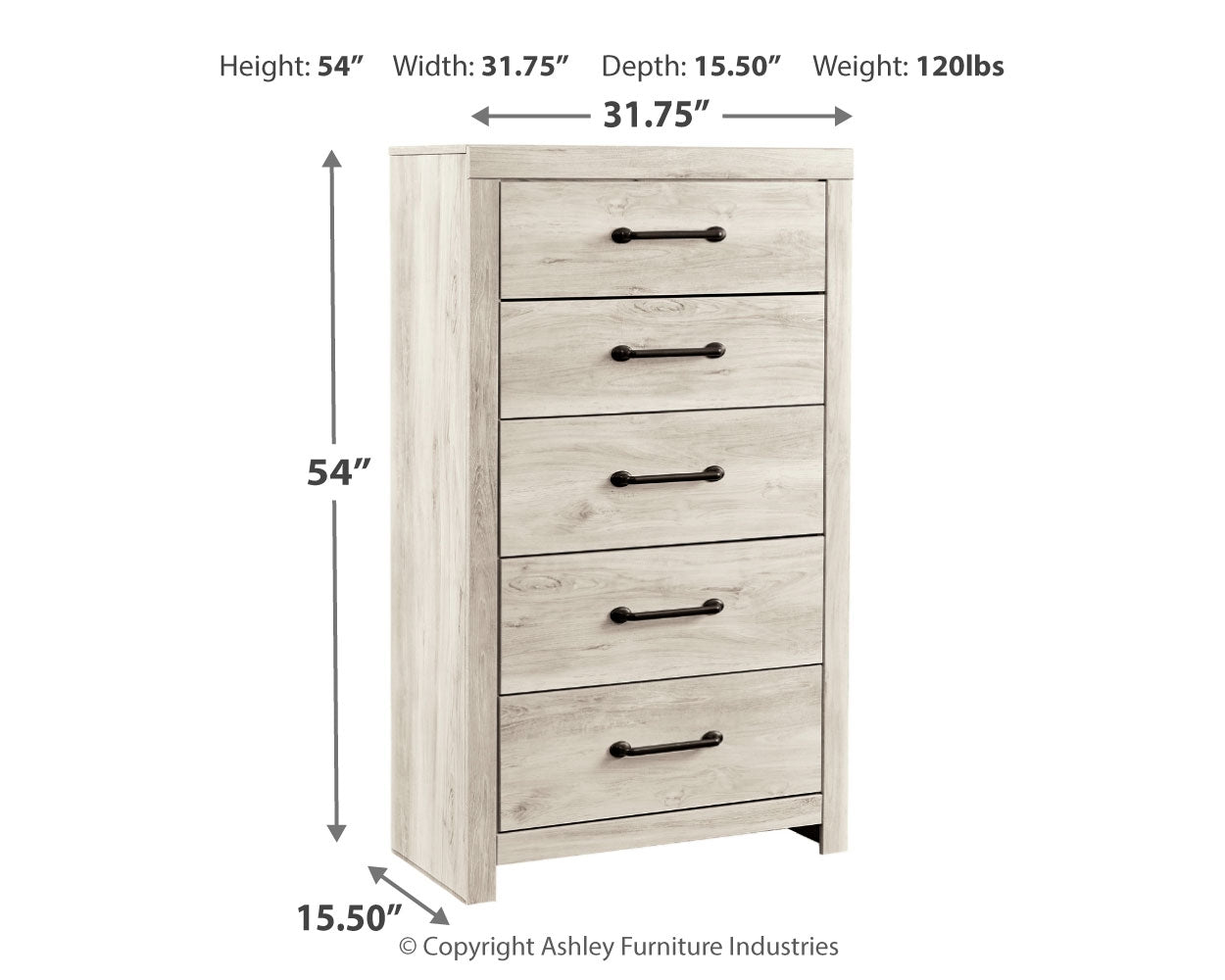 Ashley Furniture - Cambeck Five Drawer Chest - White - Beige Wood - Chests - Additional View 3