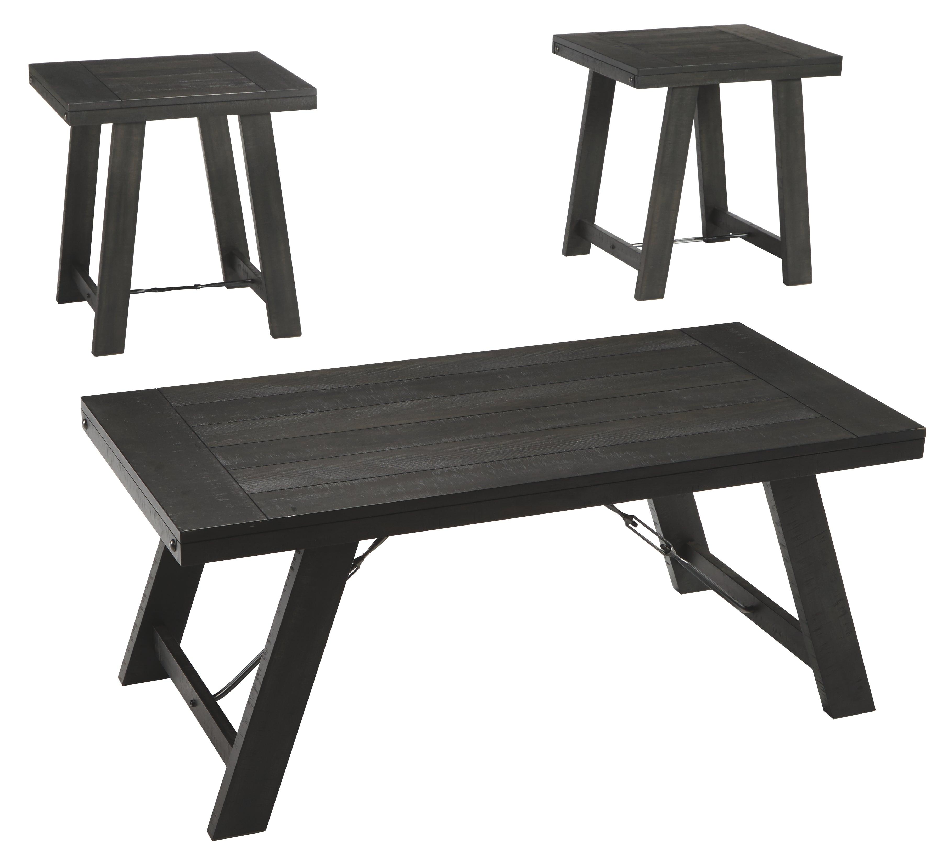 Ashley Furniture - NOORBROOK 3 PIECE OCCASIONAL TABLE SET - Black Metal|Wood - Tables