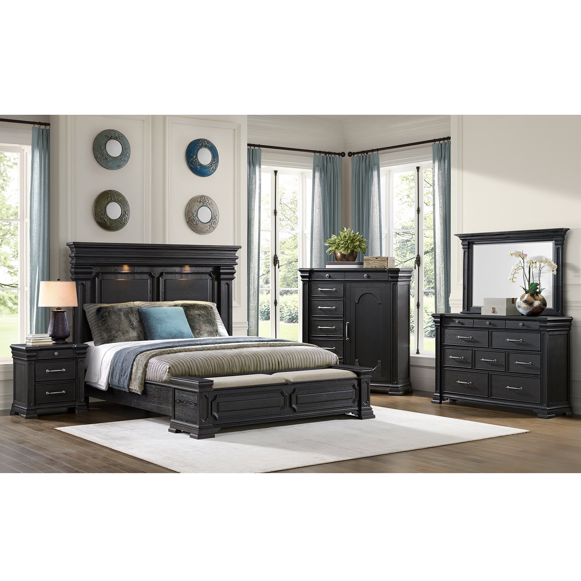 Elements International - KINGS COURT BLACK KING BED - Wood - Beds - Additional View 4