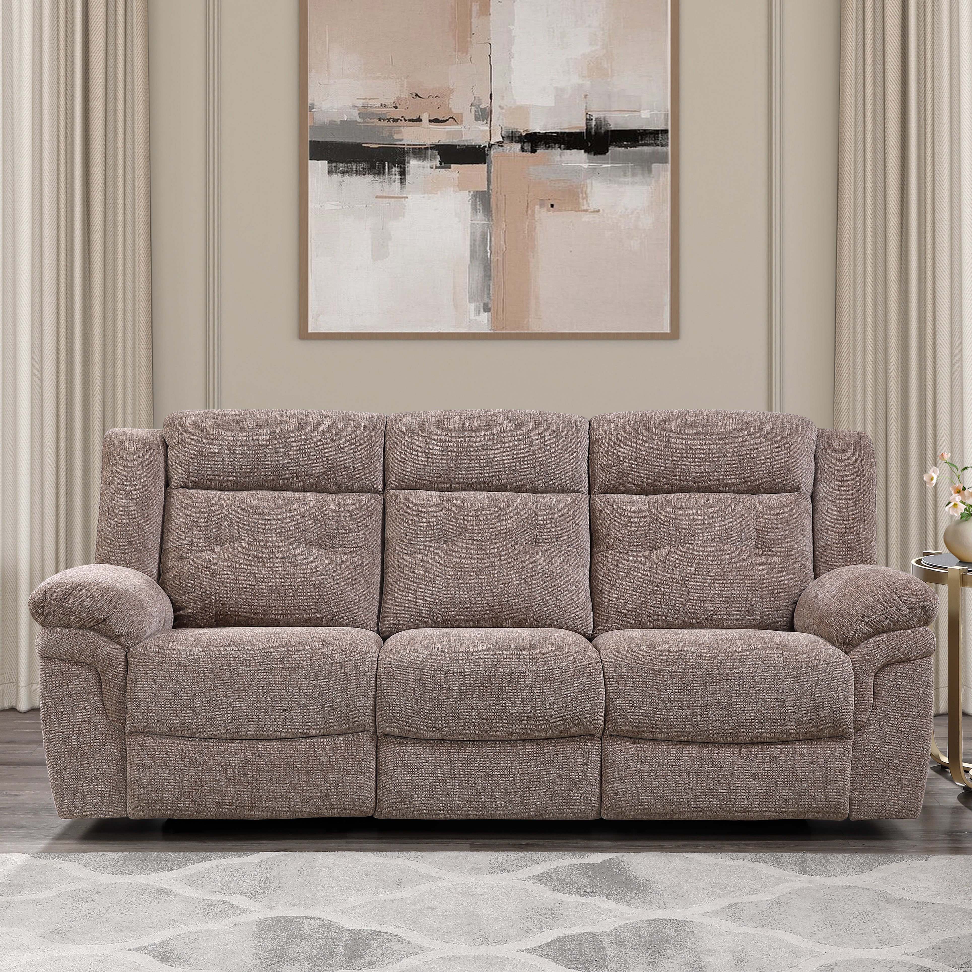 Steve Silver Furniture - SYDNEY RECLINING GLIDER SOFA - Light Brown Fabric - Sofas - Additional View 1