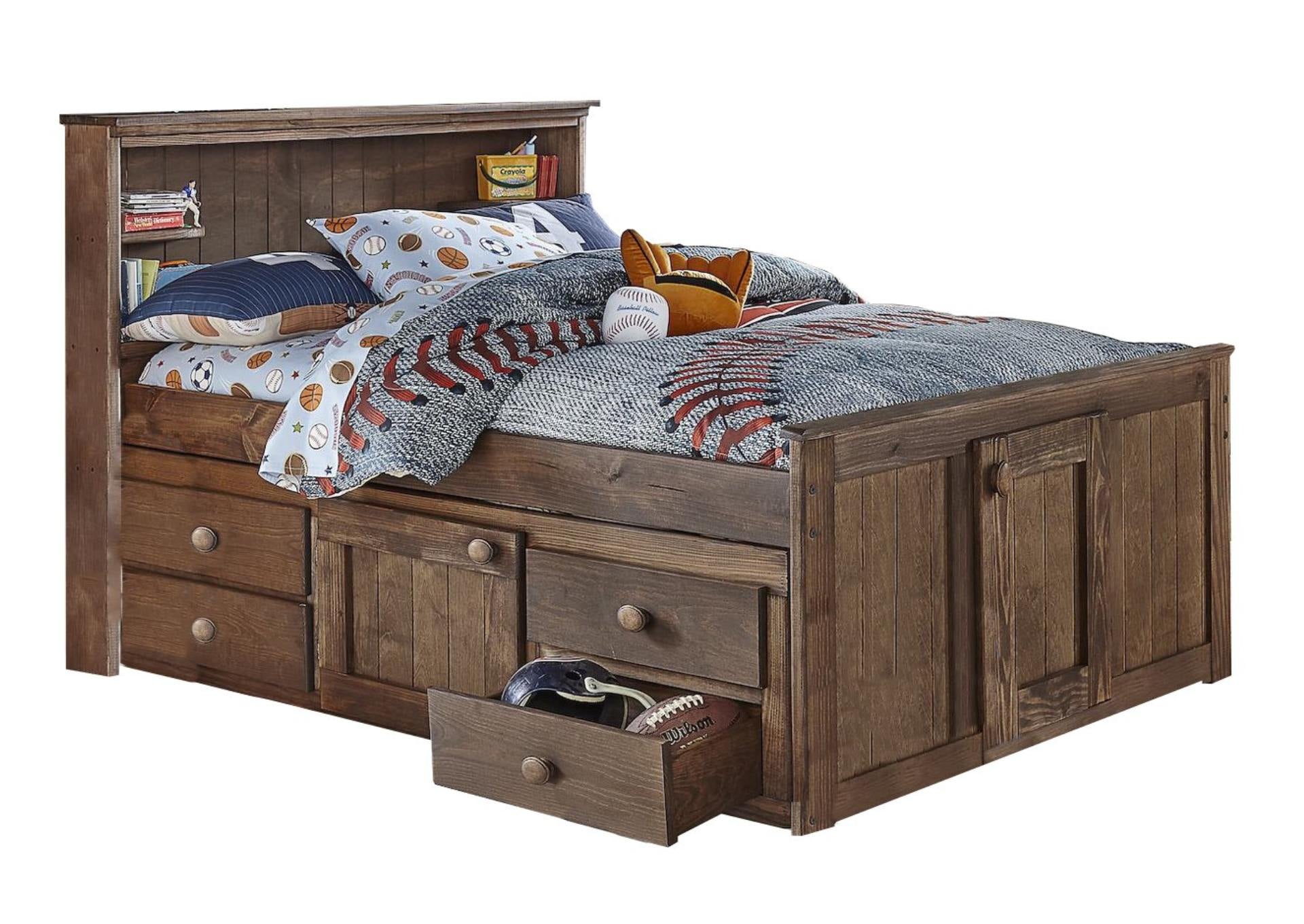 Diego Chestnut Twin Captain's Bed With Storage And Bunkie Mattress