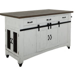 International Furniture Direct - PUEBLO WHITE KITCHEN ISLAND - White|Dark Brown Wood - Islands & Carts