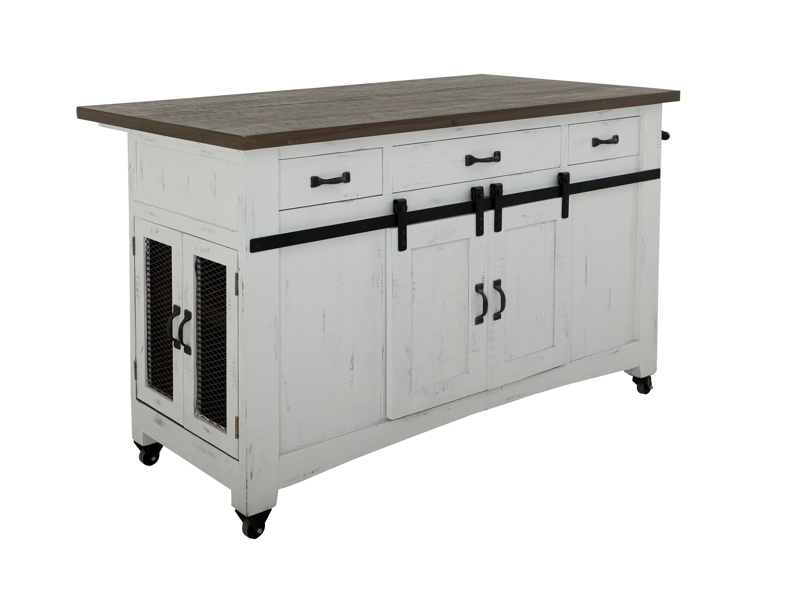 International Furniture Direct - PUEBLO WHITE KITCHEN ISLAND - White|Dark Brown Wood - Islands & Carts