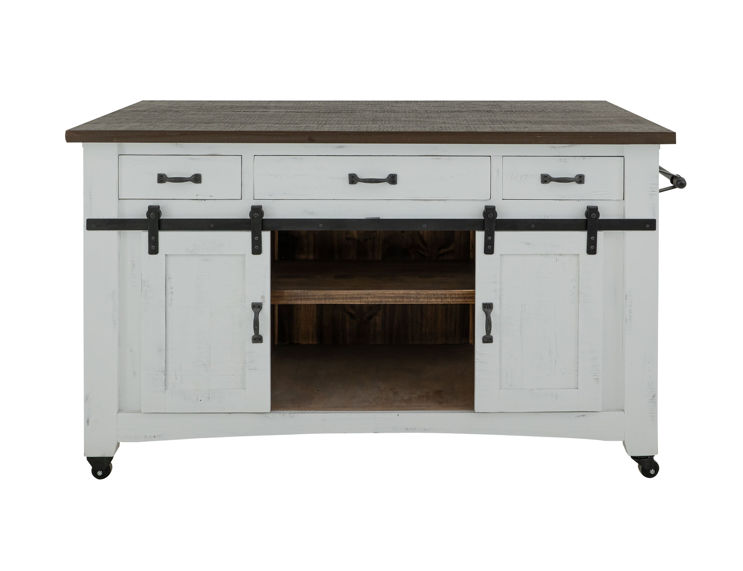 International Furniture Direct - PUEBLO WHITE KITCHEN ISLAND - White|Dark Brown Wood - Islands & Carts - Additional View 3