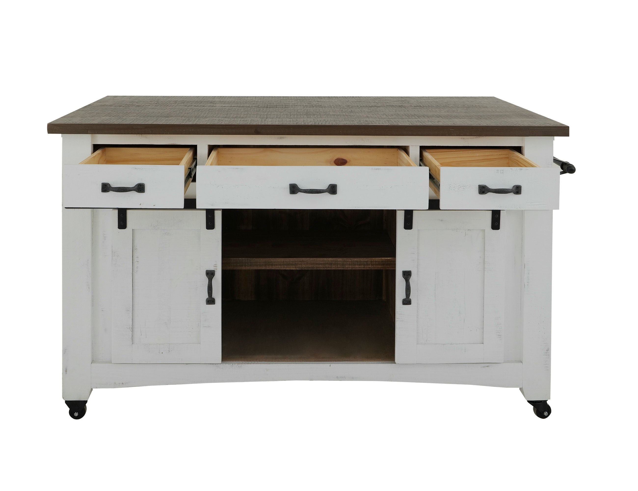 International Furniture Direct - PUEBLO WHITE KITCHEN ISLAND - White|Dark Brown Wood - Islands & Carts - Additional View 4