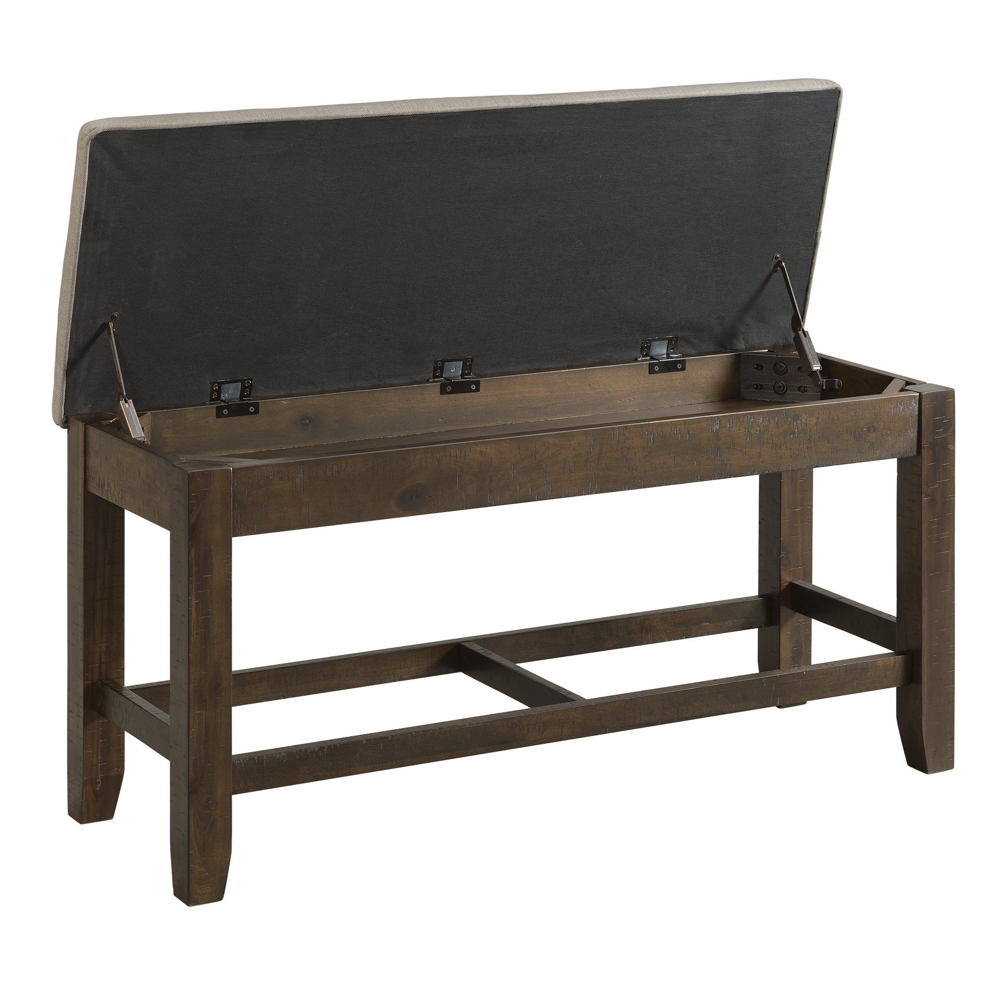 Elements International - COLORADO COUNTER STORAGE BENCH - Dark Brown Fabric - Benches - Additional View 1