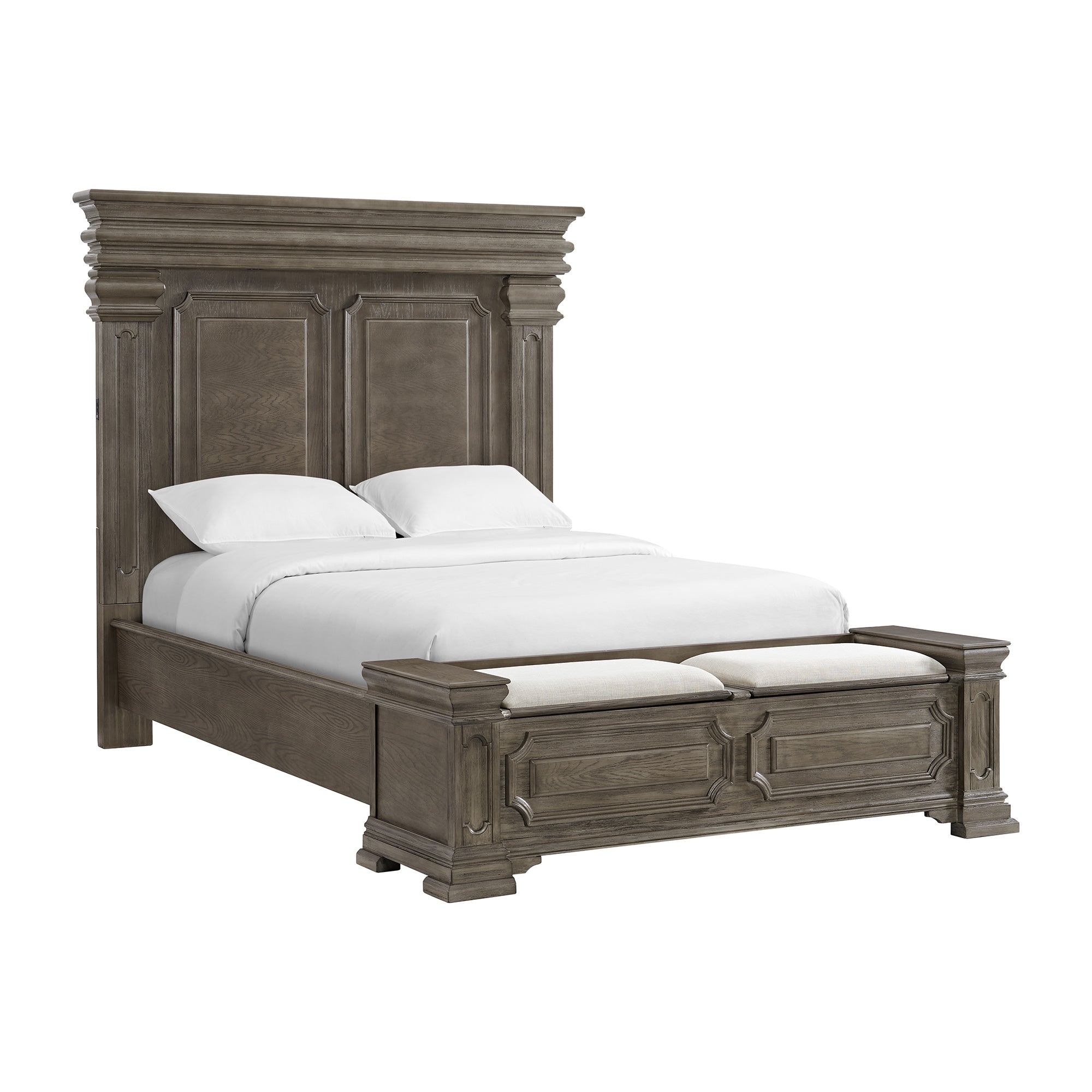 Elements International - KINGS COURT GREY QUEEN BED - Dark Gray Wood - Beds