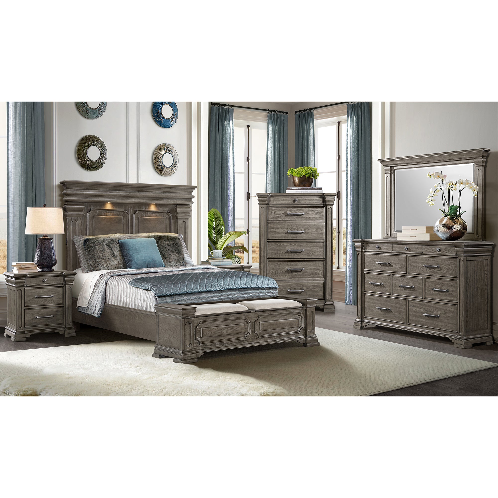 Elements International - KINGS COURT GREY QUEEN BED - Dark Gray Wood - Beds - Additional View 2