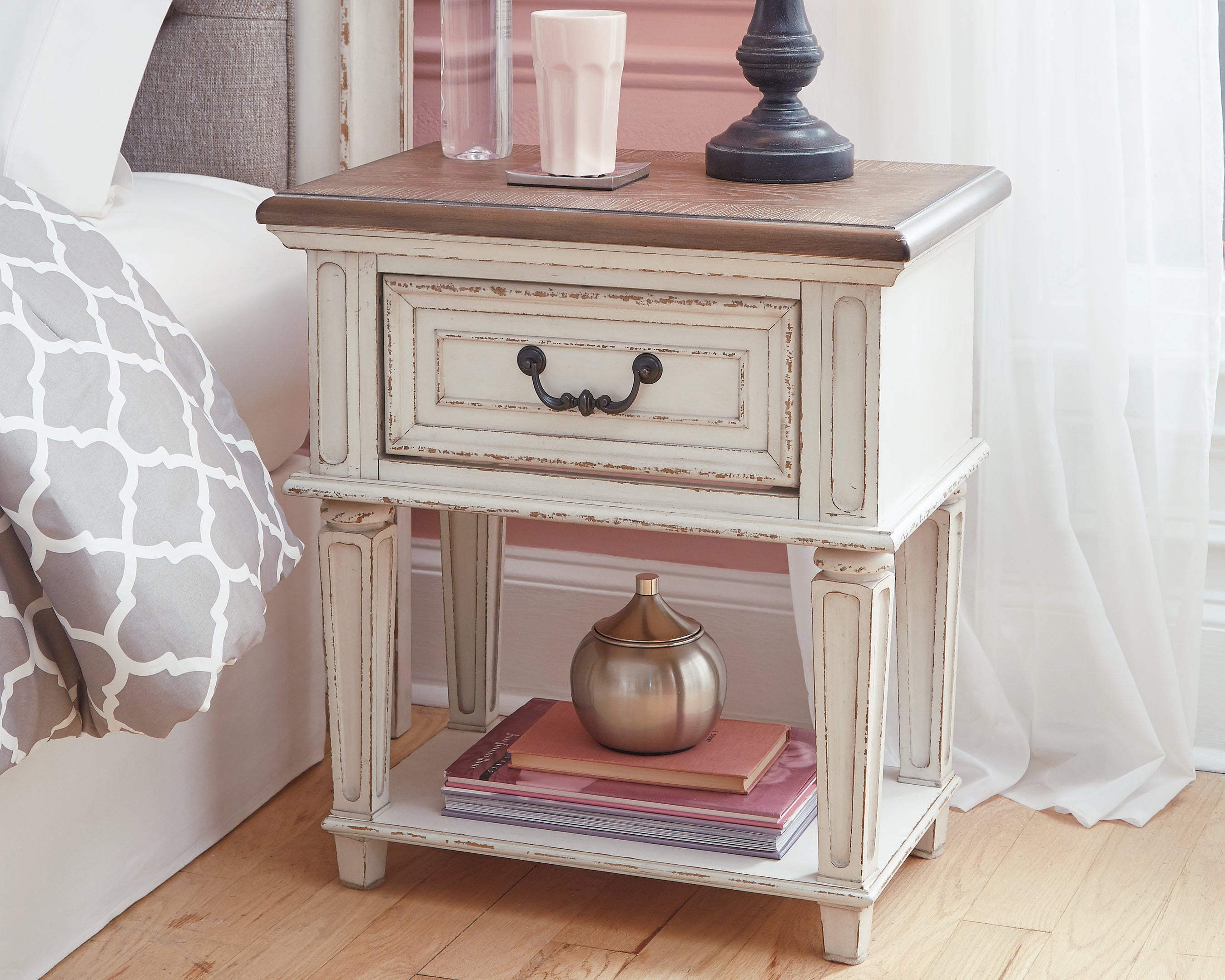 Ashley Furniture - Realyn One Drawer Night Stand - White Wood - Nightstands - Additional View 1