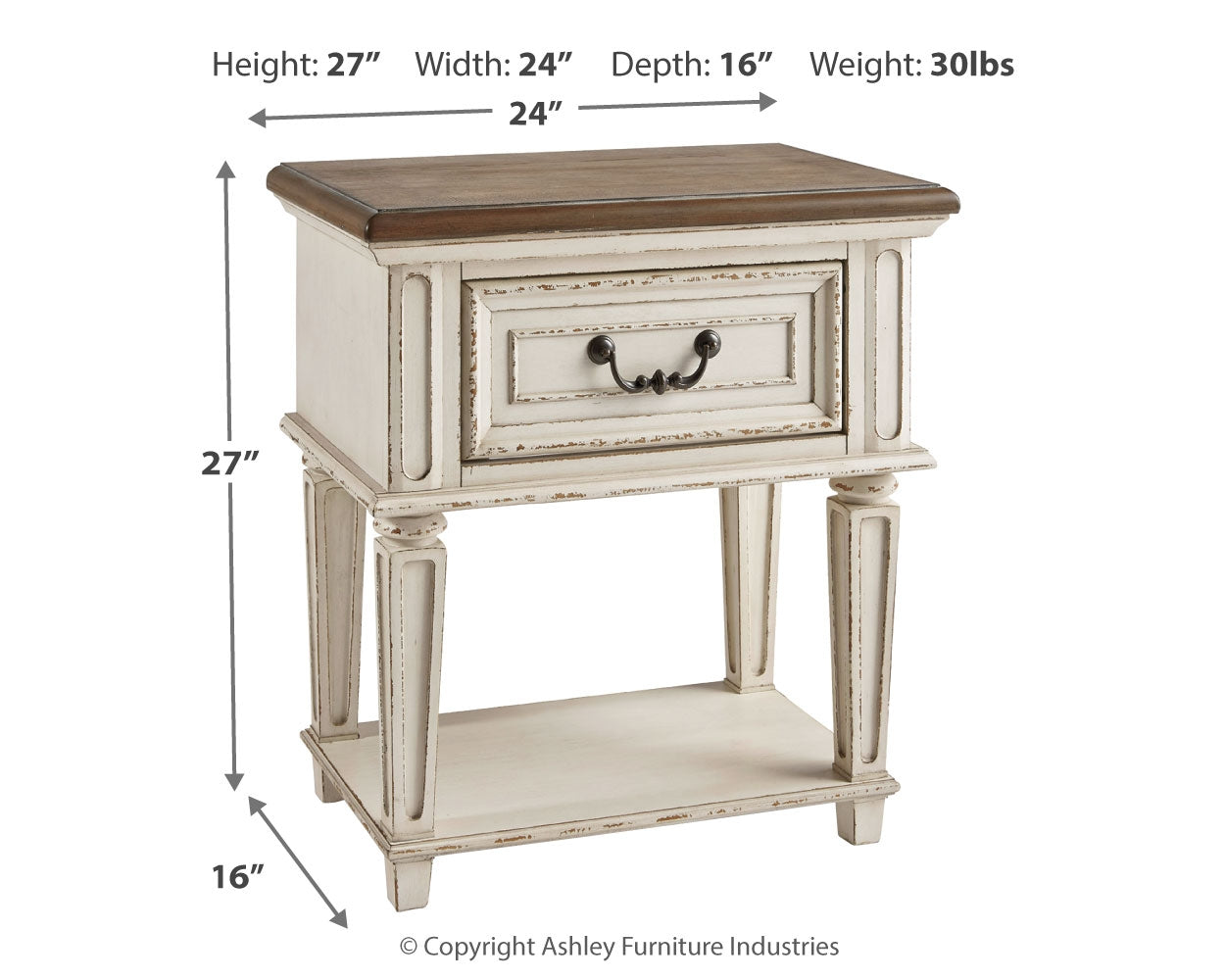 Ashley Furniture - Realyn One Drawer Night Stand - White Wood - Nightstands - Additional View 3