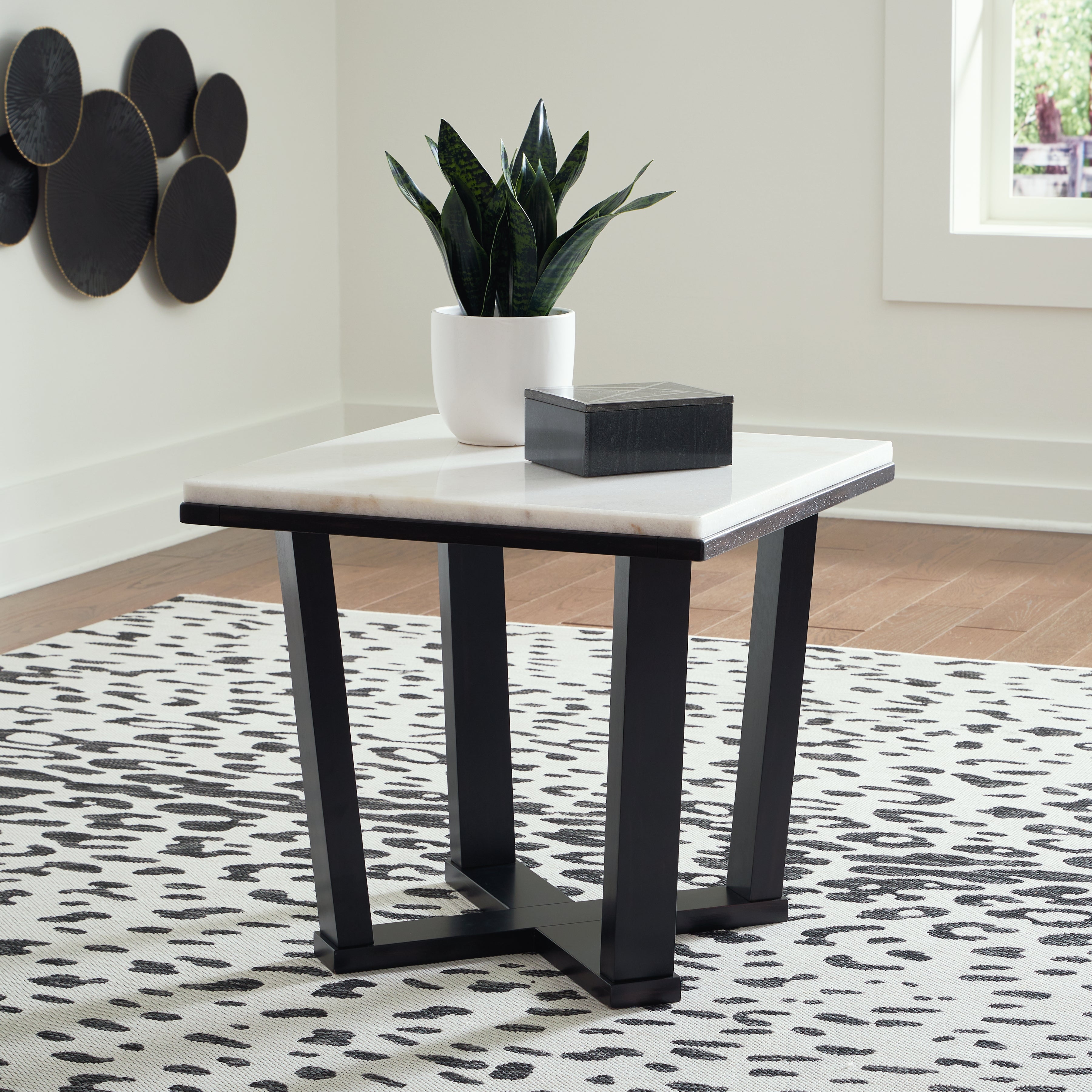Ashley Furniture - FOSTEAD END TABLE - White Marble/Stone|Wood - Tables - Additional View 1
