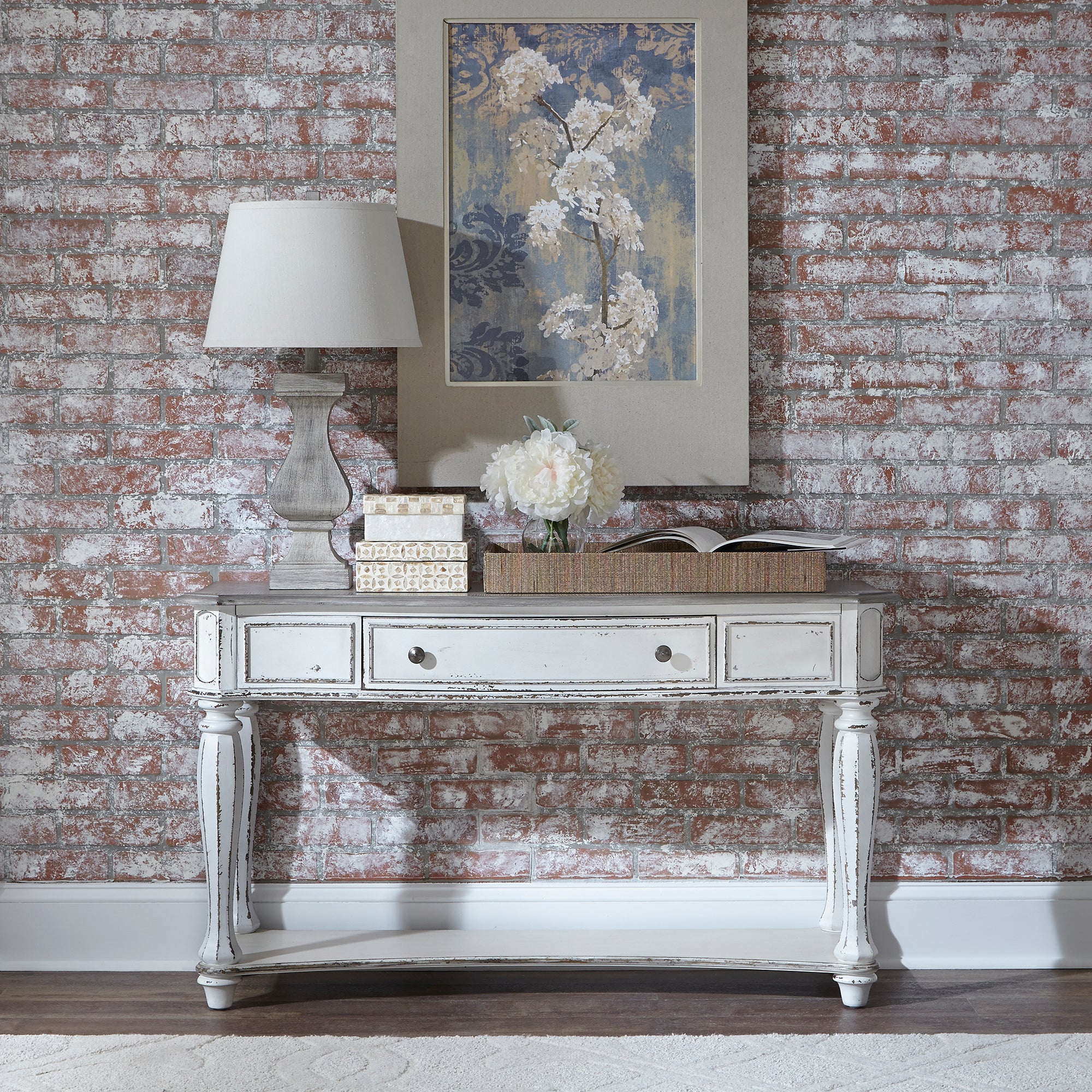 Liberty Furniture - MAGNOLIA MANOR SOFA TABLE - White|Dark Brown Wood - Tables - Additional View 1