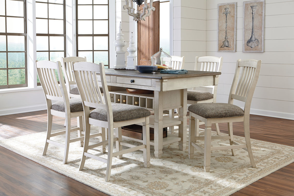 Ashley Furniture - Bolanburg 7 Piece Pub Dining Set - Beige Fabric|Wood - Dining Room Sets