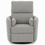 A modern gray upholstered swivel recliner chair with a textured bouclé fabric, shown from the front against a plain white background.