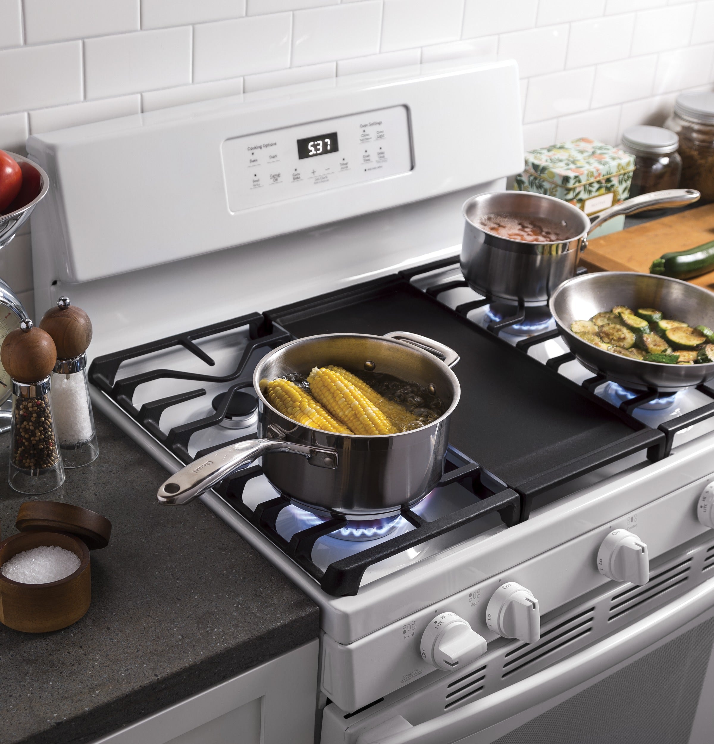 GE 30" Free-Standing Gas Range, Edge-To-Edge Cooktop - White - Ranges - Additional View 6