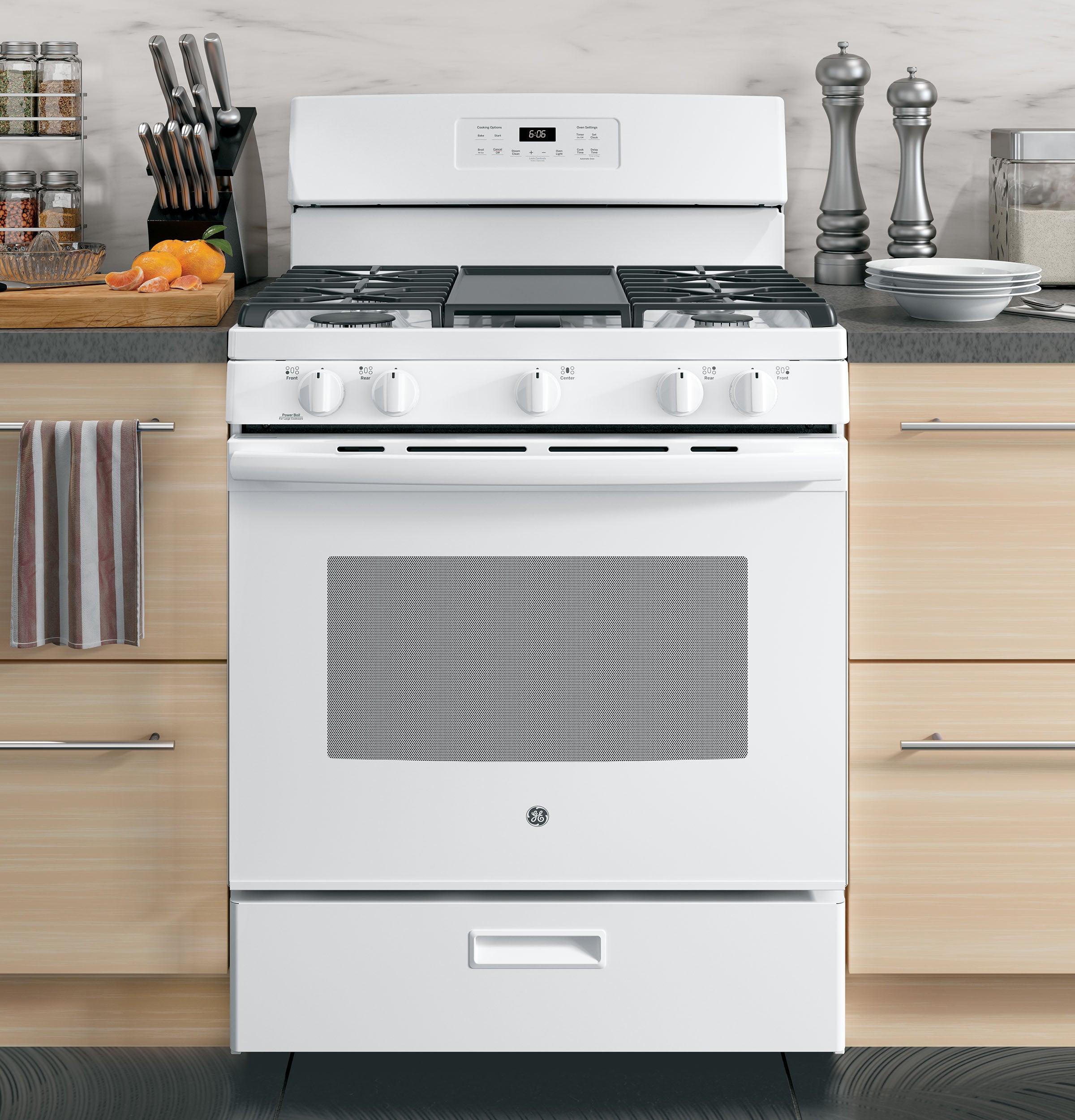 GE 30" Free-Standing Gas Range, Edge-To-Edge Cooktop - White - Ranges - Additional View 12