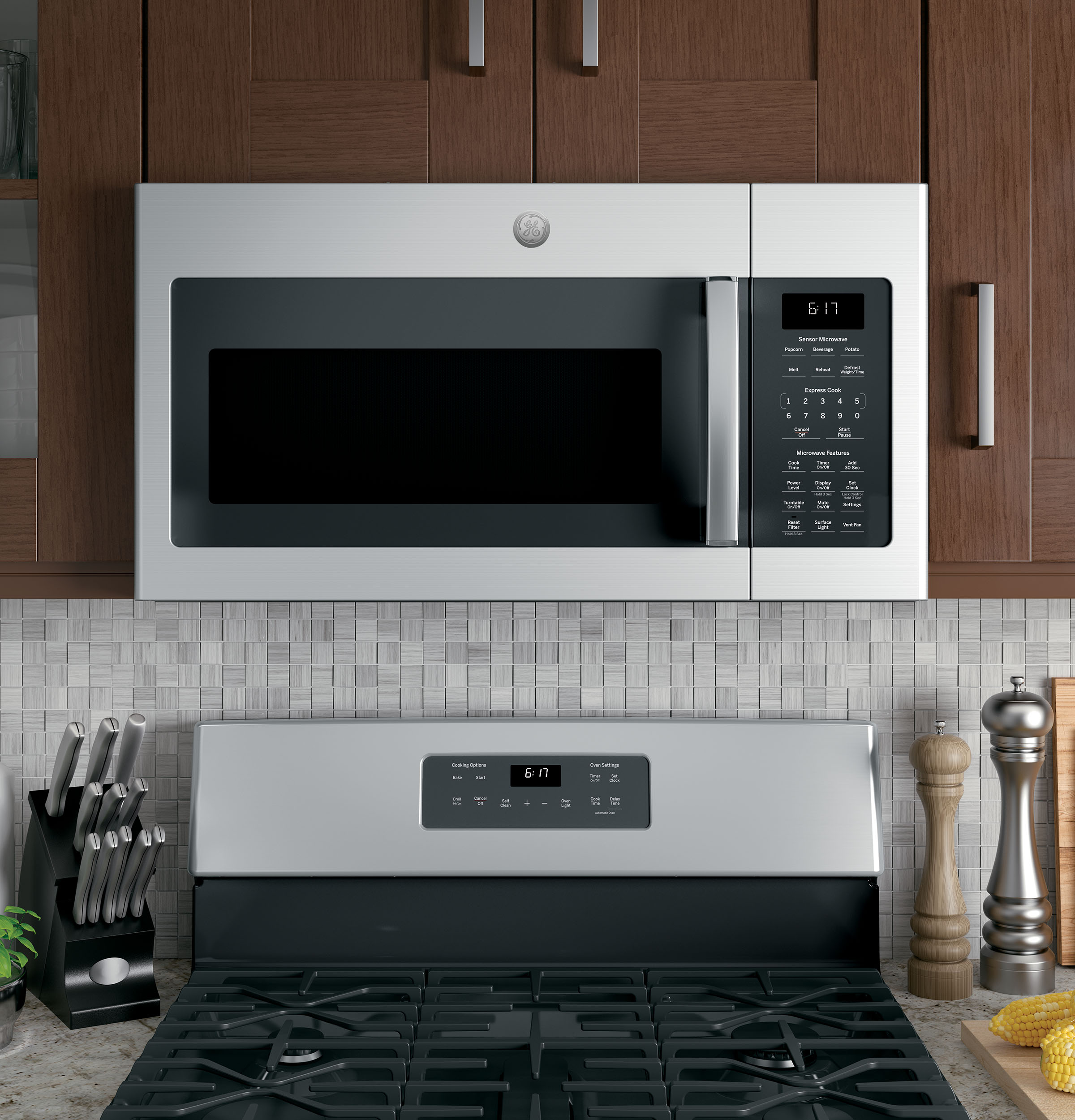 GE FINGERPRINT RESISTANT STAINLESS STEEL 1.7CU OVER-THE-RANGE MICROWAVE - Pearl Silver|Black - Microwaves - Additional View 2