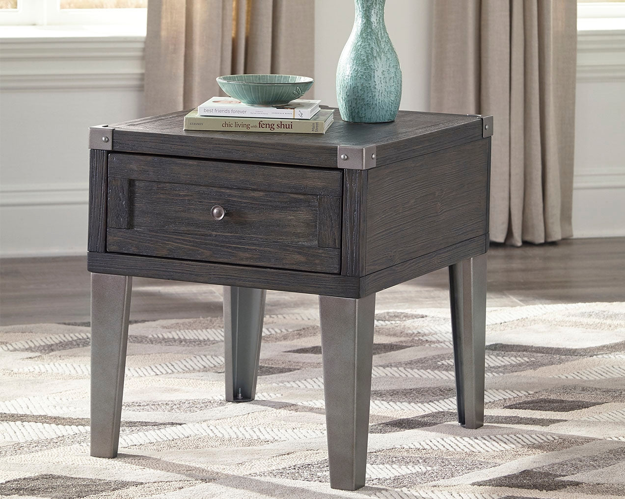 Ashley Furniture - TODOE END TABLE - Dark Gray Metal|Wood - Tables - Additional View 1
