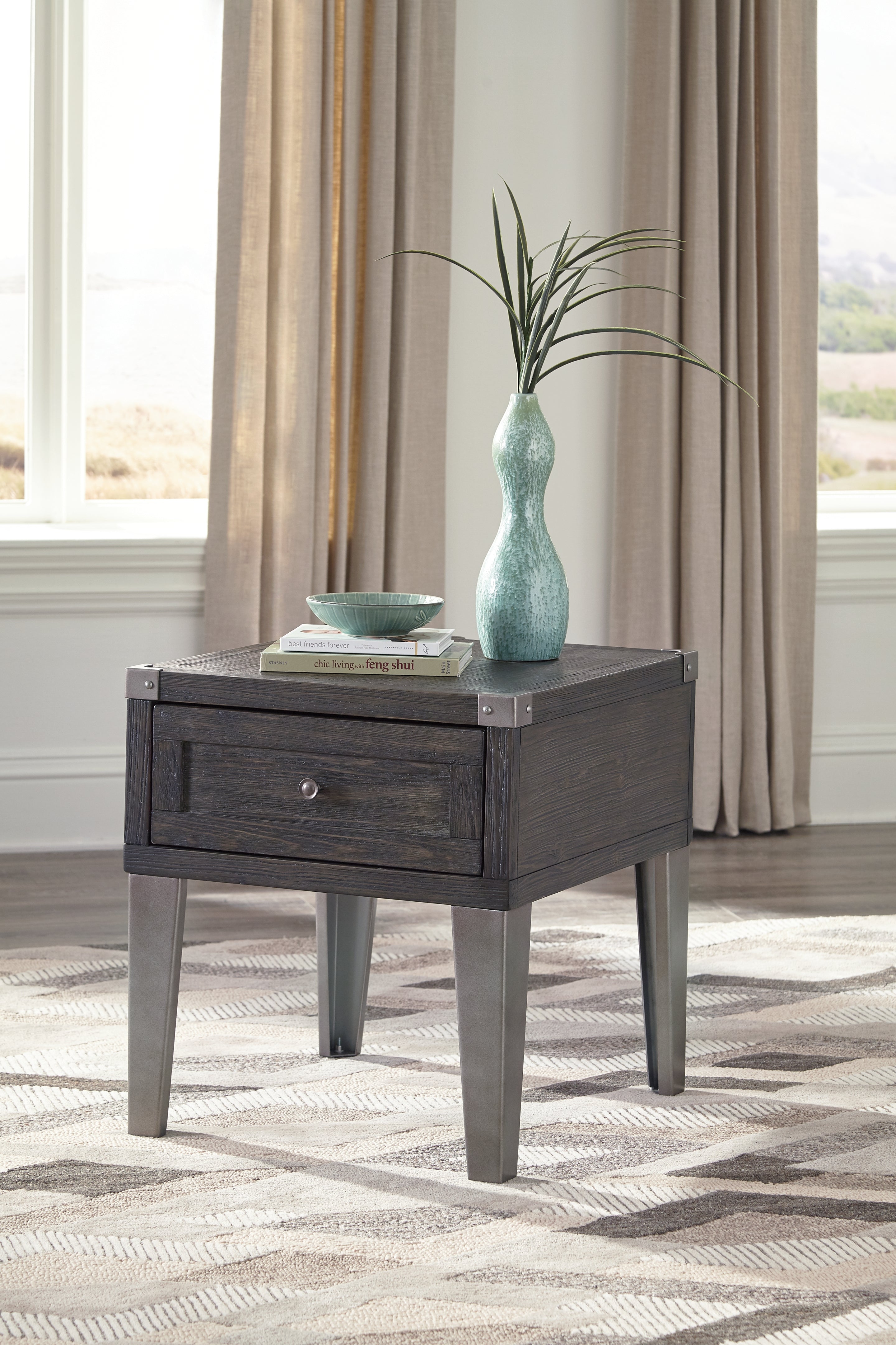 Ashley Furniture - TODOE END TABLE - Dark Gray Metal|Wood - Tables - Additional View 2