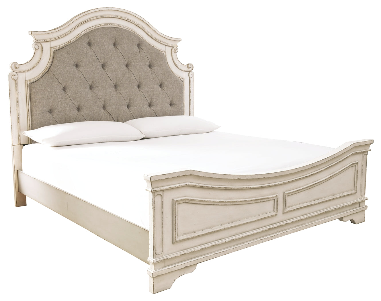 Ashley Furniture - Realyn King Panel Bed - White|Beige Wood - Beds