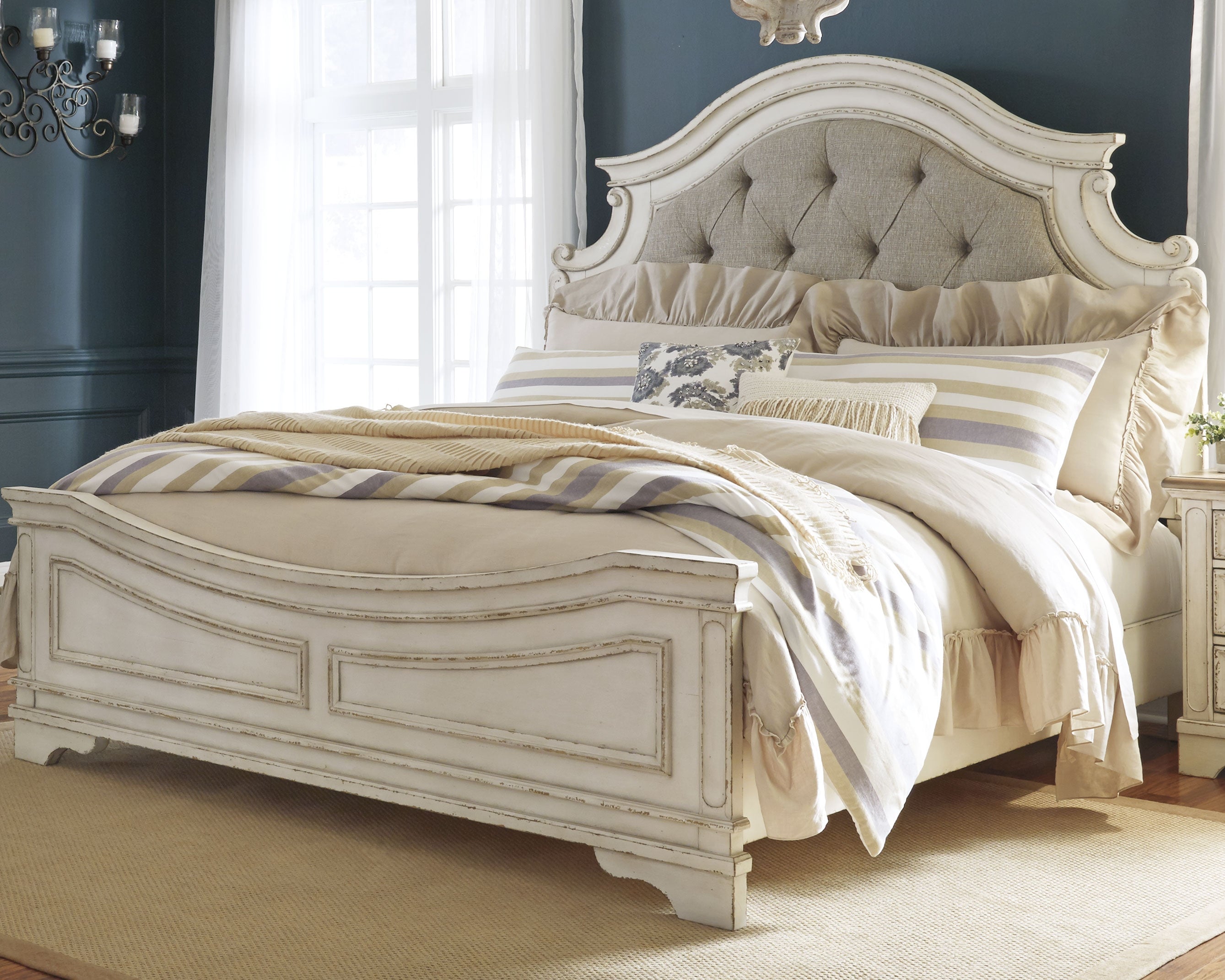 Ashley Furniture - Realyn King Panel Bed - White|Beige Wood - Beds - Additional View 1
