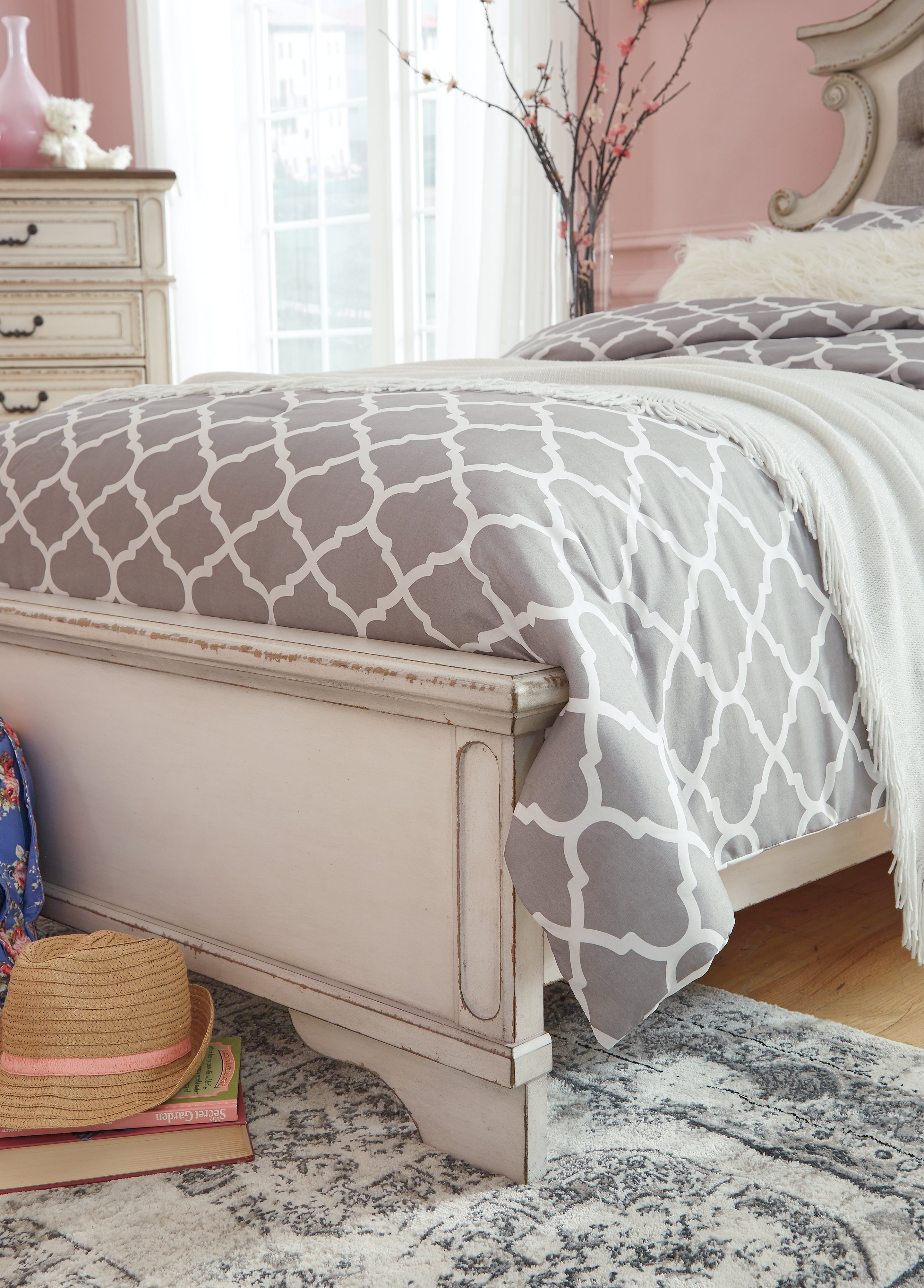 Ashley Furniture - Realyn King Panel Bed - White|Beige Wood - Beds - Additional View 4