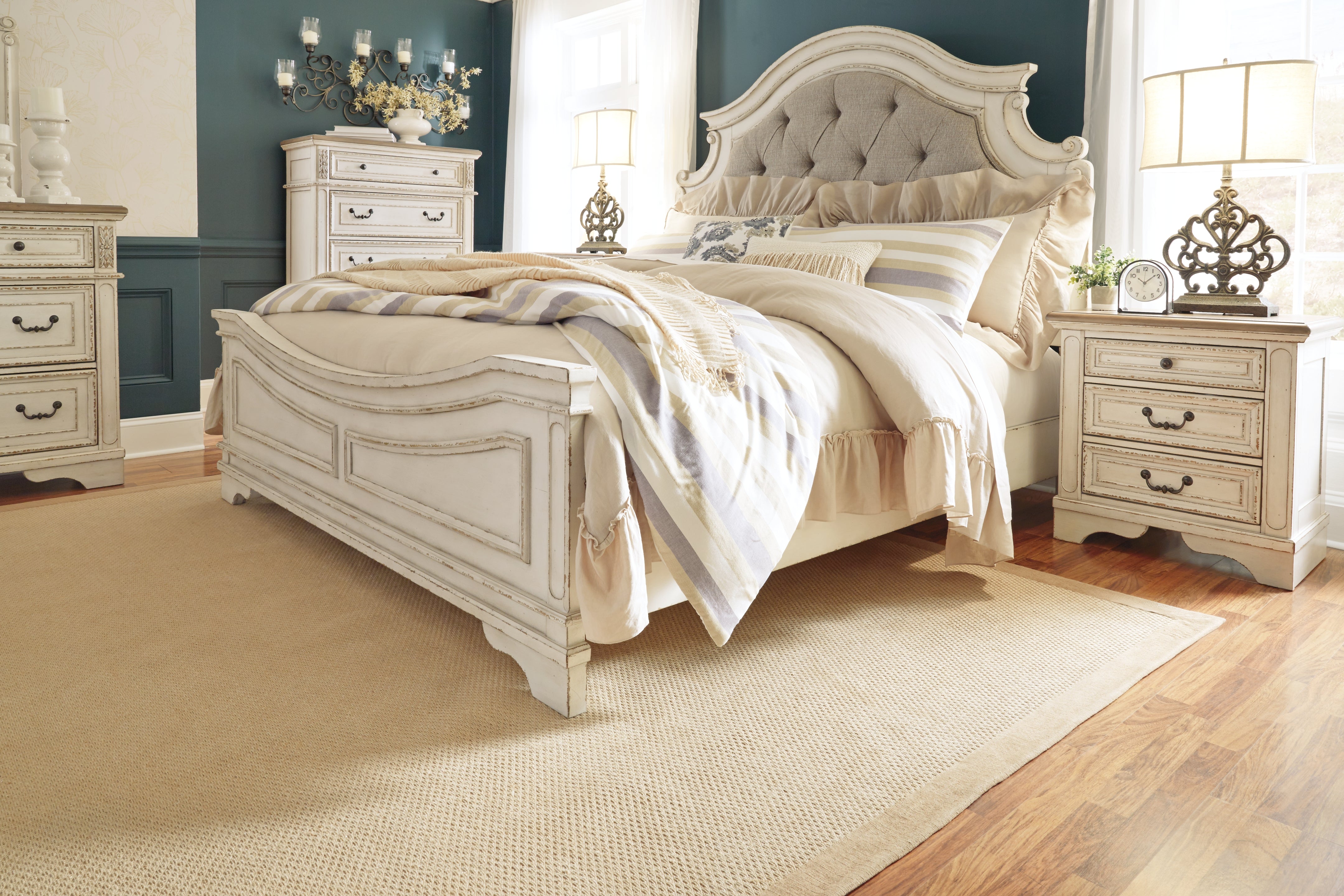 Ashley Furniture - Realyn King Panel Bed - White|Beige Wood - Beds - Additional View 5