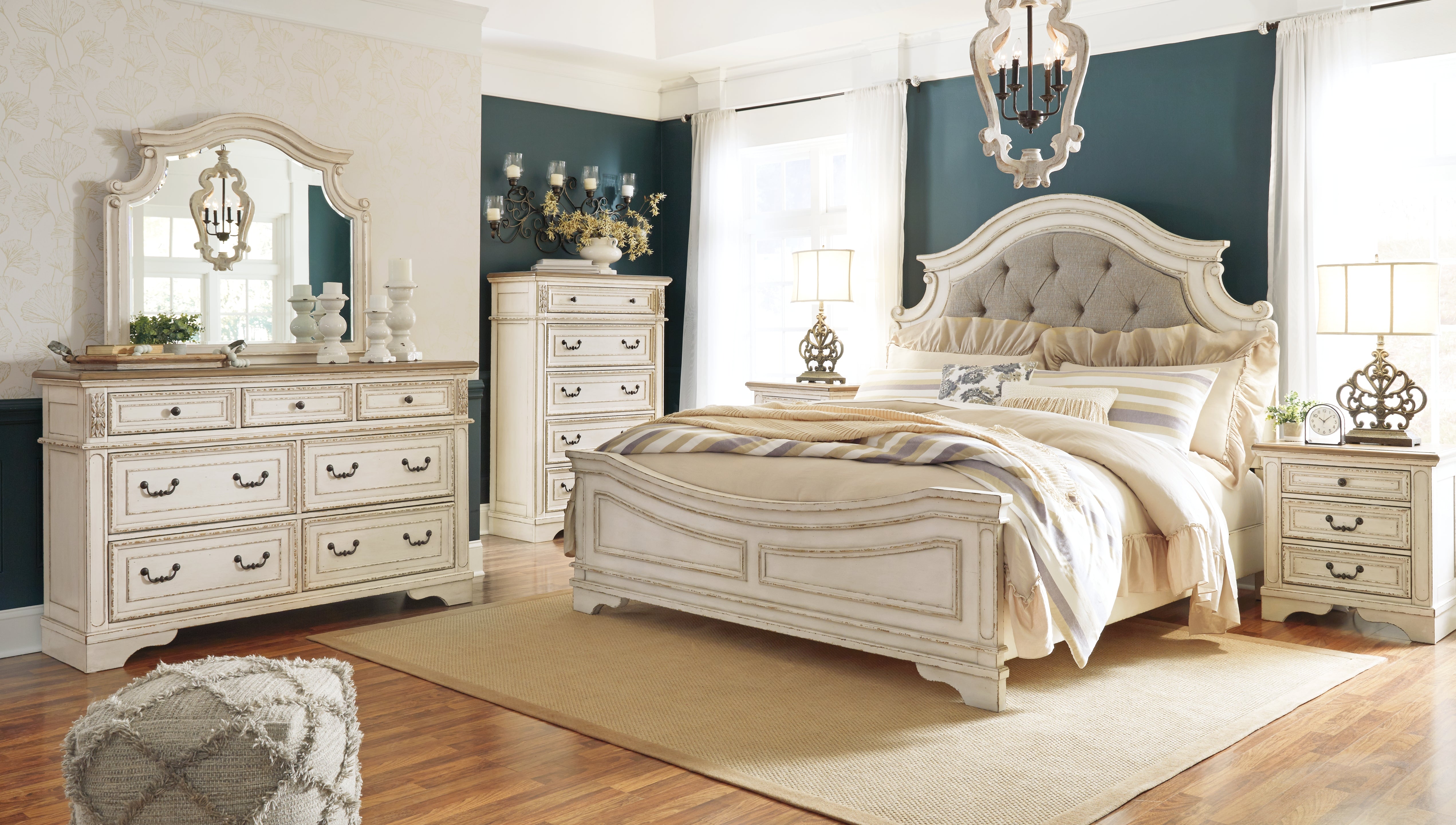Ashley Furniture - Realyn King Panel Bed - White|Beige Wood - Beds - Additional View 6