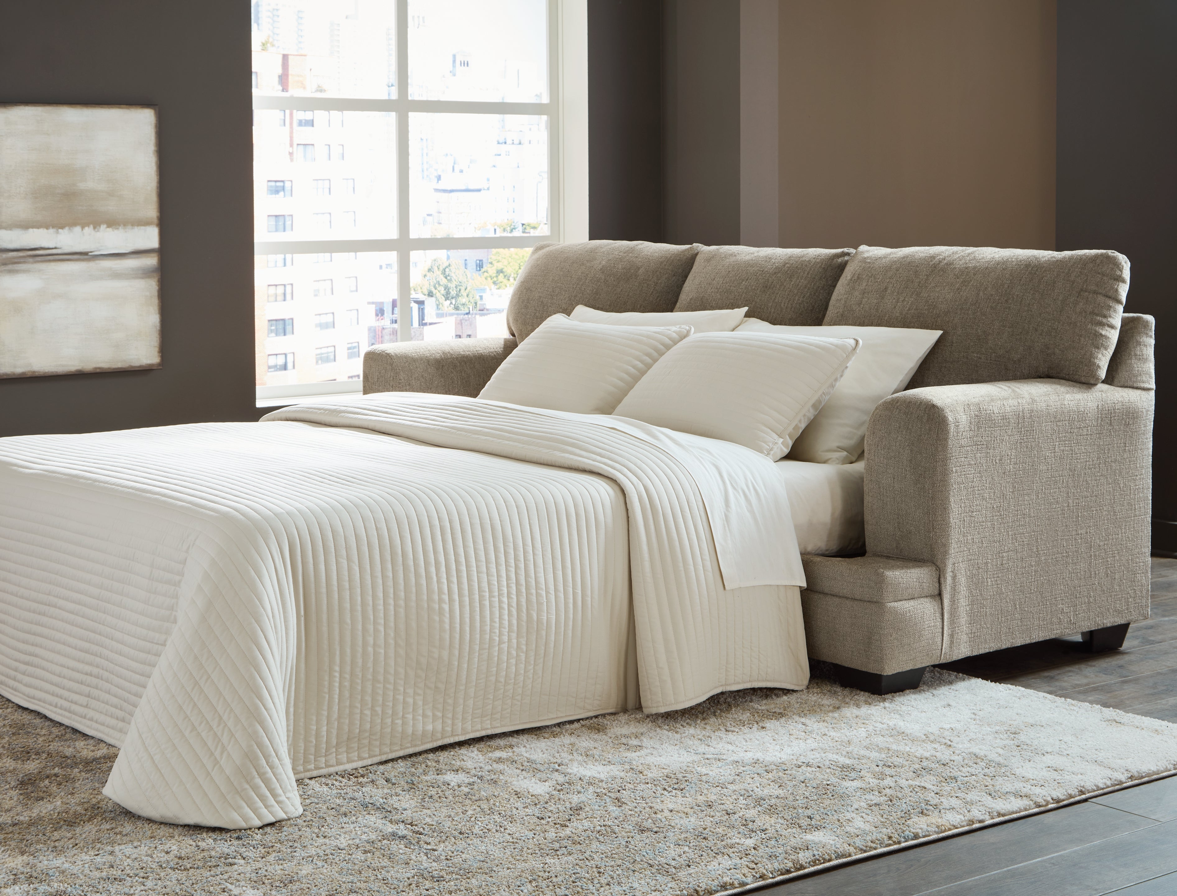 Ashley Furniture - Stonemeade Queen Sofa Sleeper - Taupe - Light Brown Fabric - Sofas