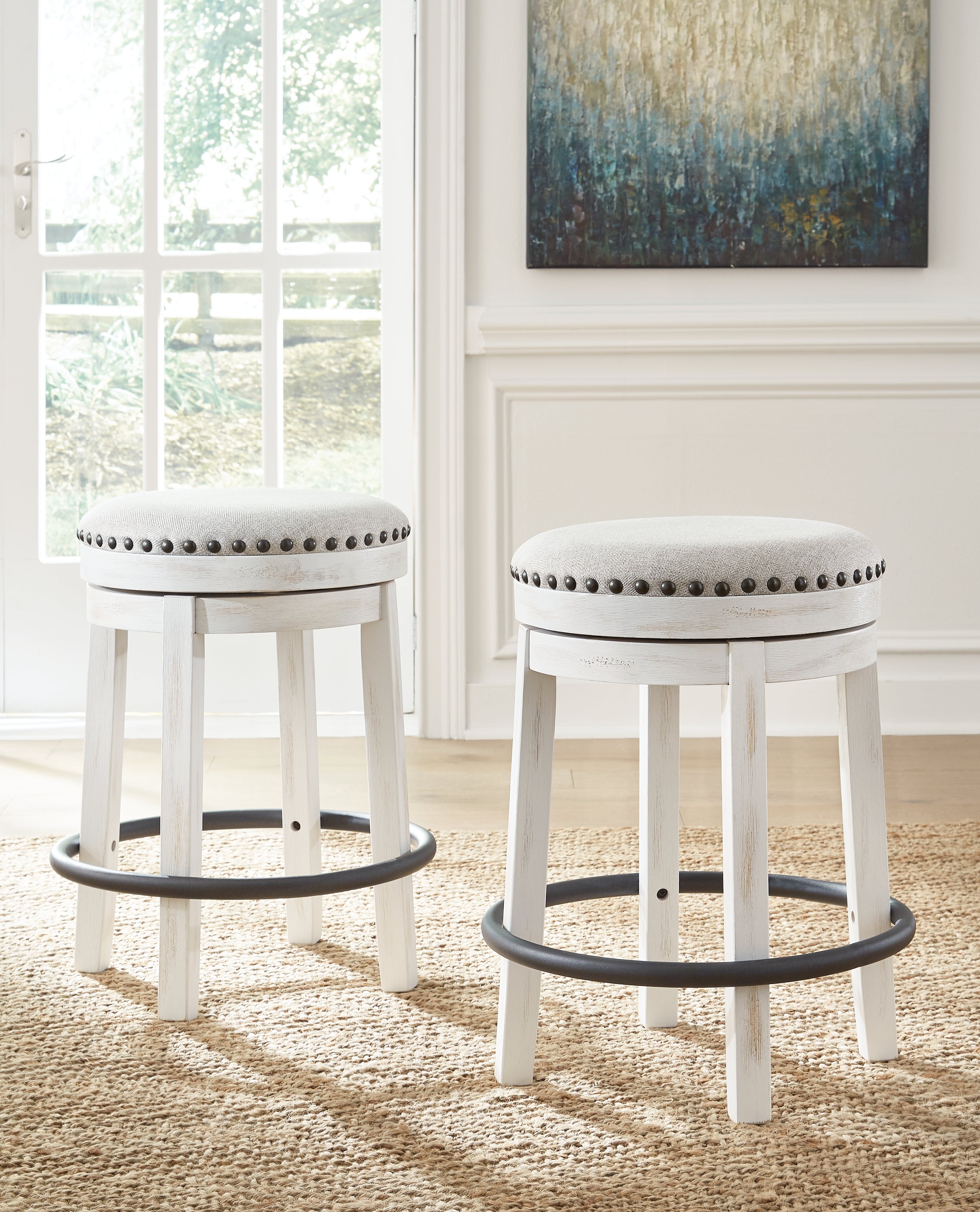 Ashley Furniture - Valebeck 24" Swivel Stool - White - Fabric|Metal|Wood - Stools - Additional View 1