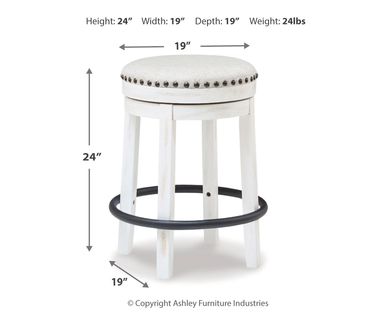 Ashley Furniture - Valebeck 24" Swivel Stool - White - Fabric|Metal|Wood - Stools - Additional View 3