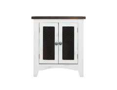 International Furniture Direct - PUEBLO WHITE END TABLE - White|Dark Brown Wood - Tables