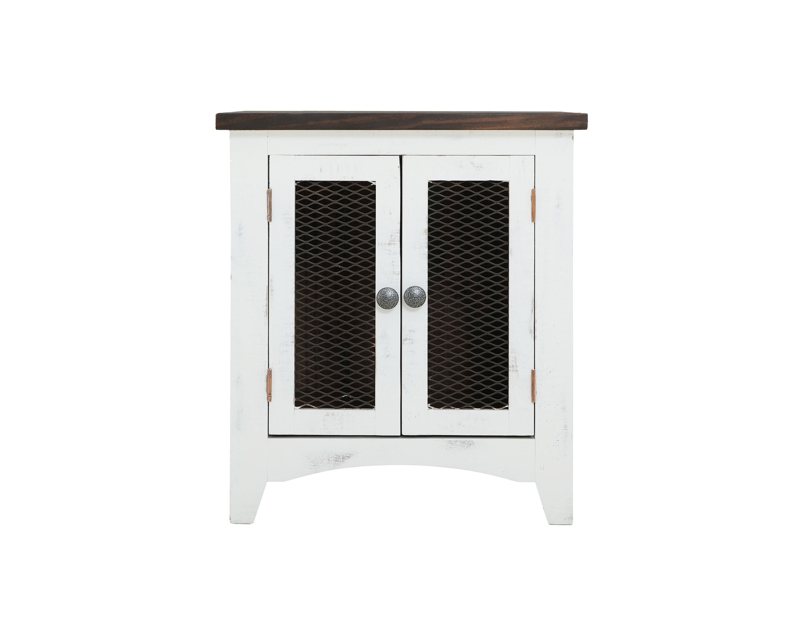 International Furniture Direct - PUEBLO WHITE END TABLE - White|Dark Brown Wood - Tables