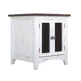 International Furniture Direct - PUEBLO WHITE END TABLE - White|Dark Brown Wood - Tables - Additional View 1