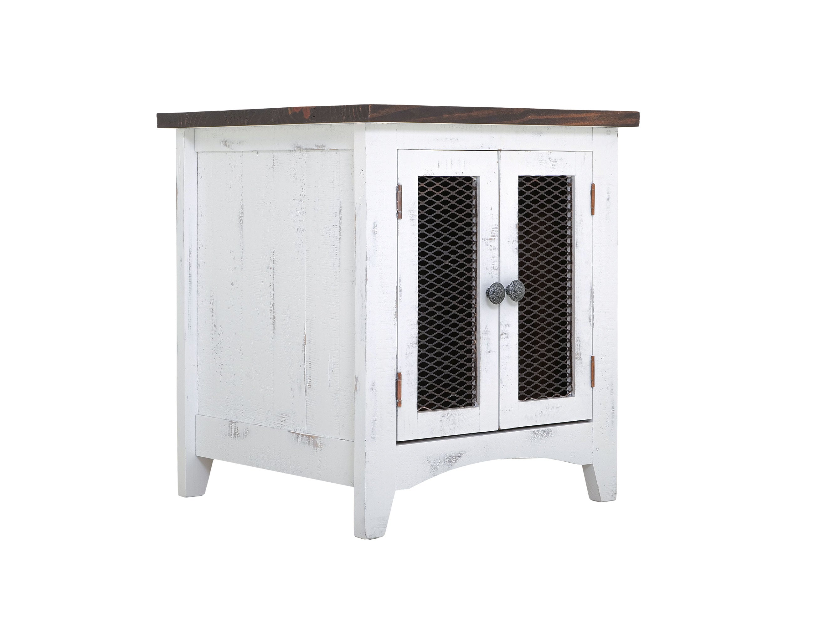 International Furniture Direct - PUEBLO WHITE END TABLE - White|Dark Brown Wood - Tables - Additional View 1