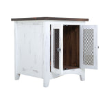 International Furniture Direct - PUEBLO WHITE END TABLE - White|Dark Brown Wood - Tables - Additional View 2