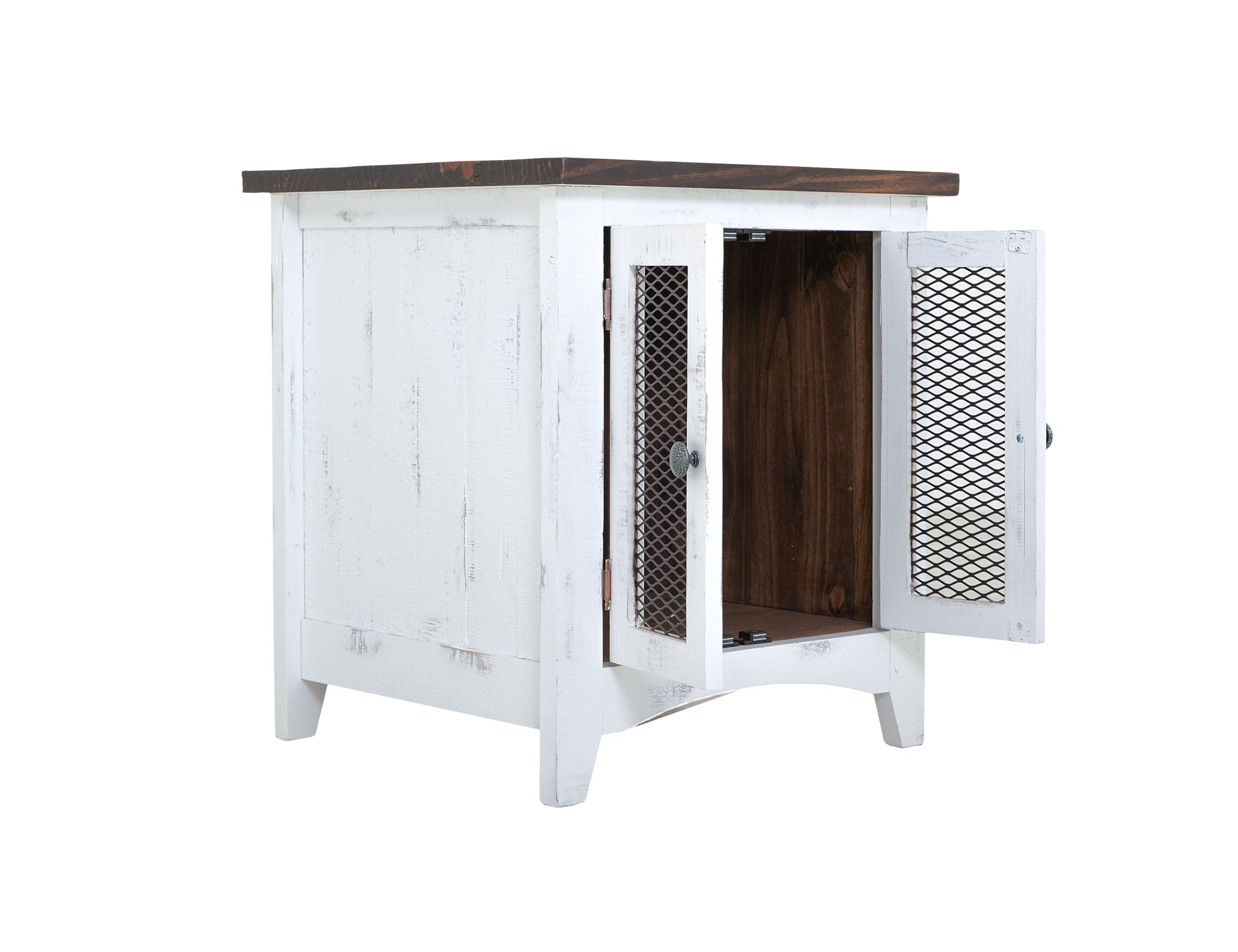 International Furniture Direct - PUEBLO WHITE END TABLE - White|Dark Brown Wood - Tables - Additional View 2