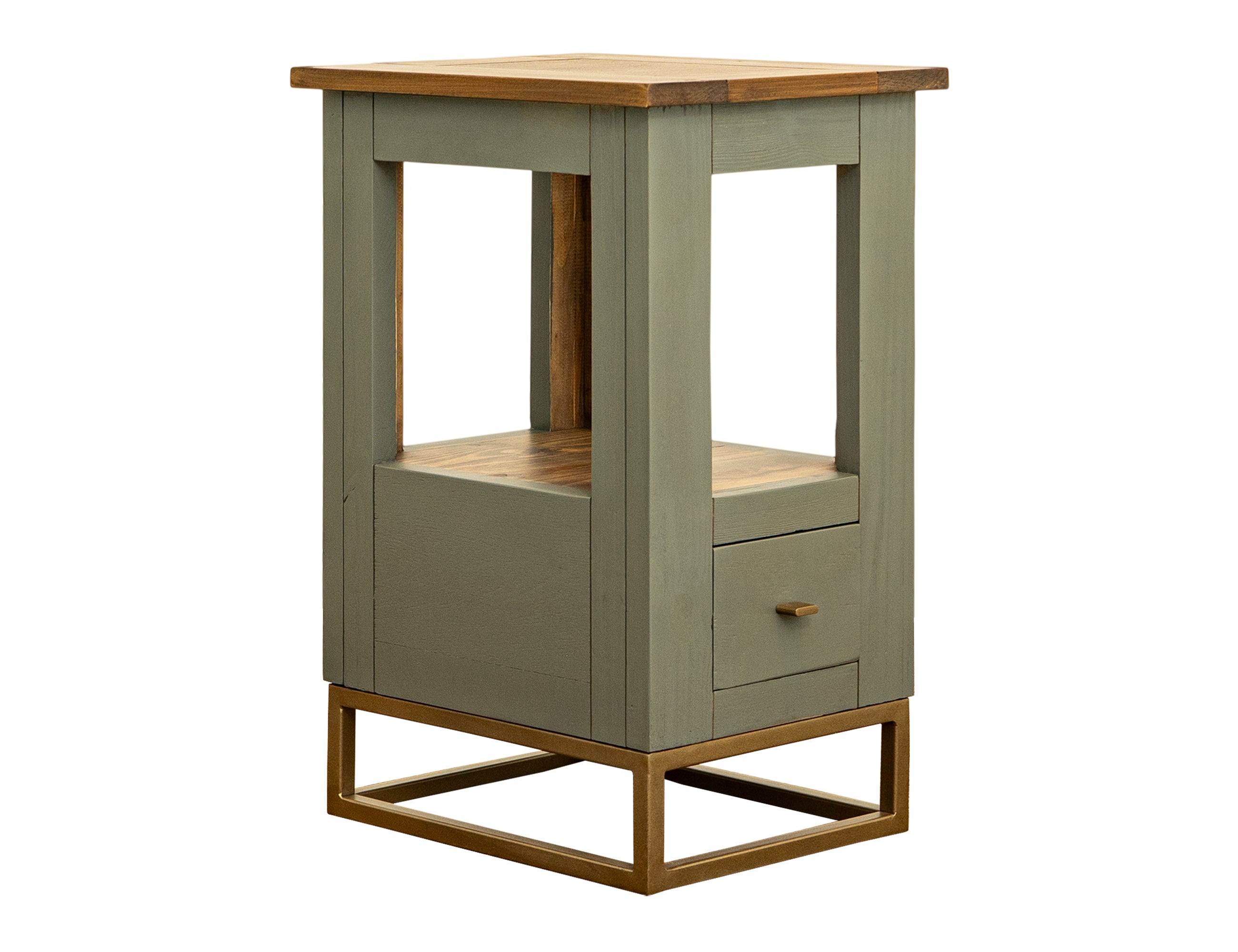 International Furniture Direct - TIMBER CHAIRSIDE TABLE - Green Wood - Tables - Additional View 1