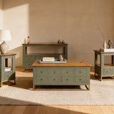 International Furniture Direct - TIMBER CHAIRSIDE TABLE - Green Wood - Tables - Additional View 2