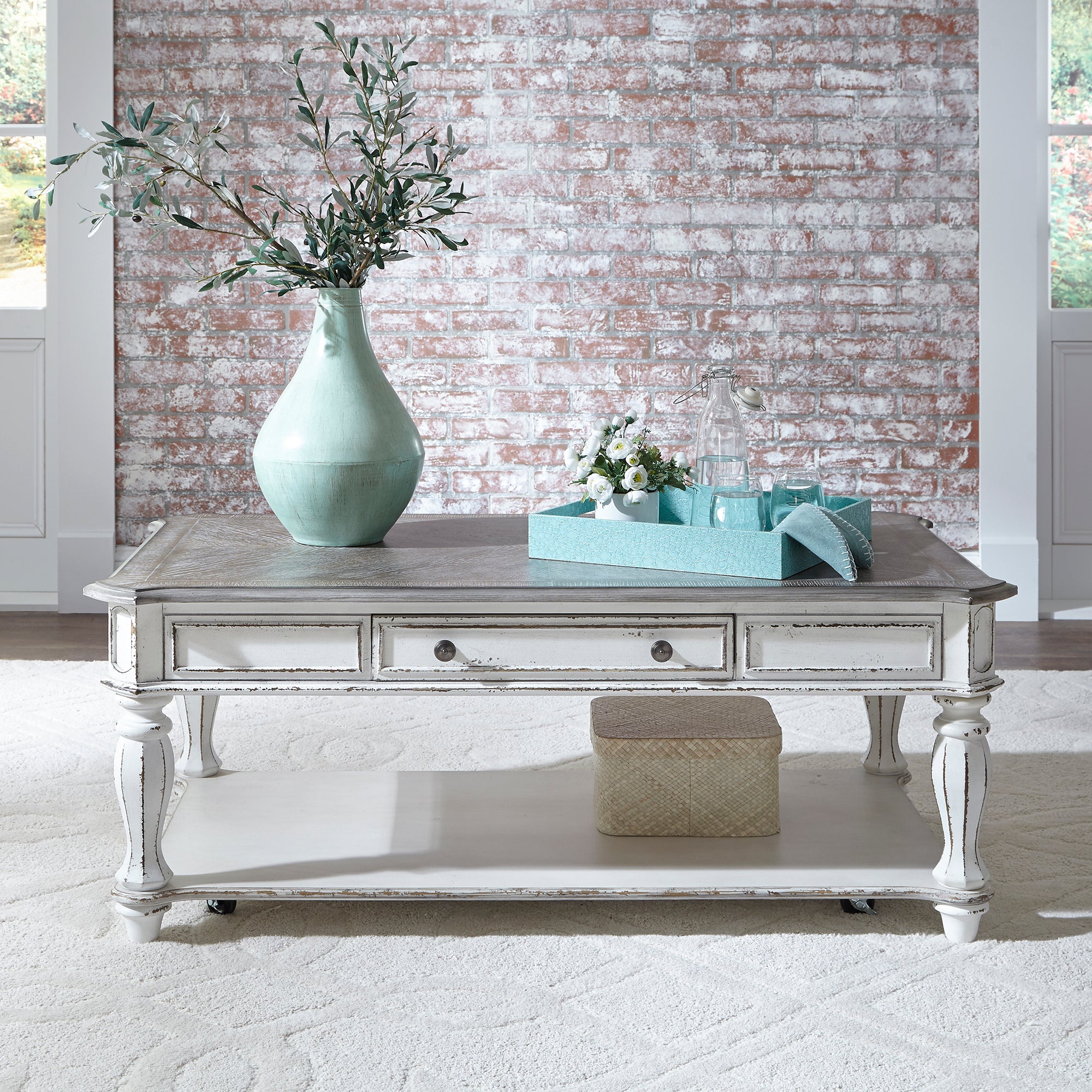 Liberty Furniture - Magnolia Manor Rectangular Cocktail Table - White|Dark Brown Wood - Tables - Additional View 1