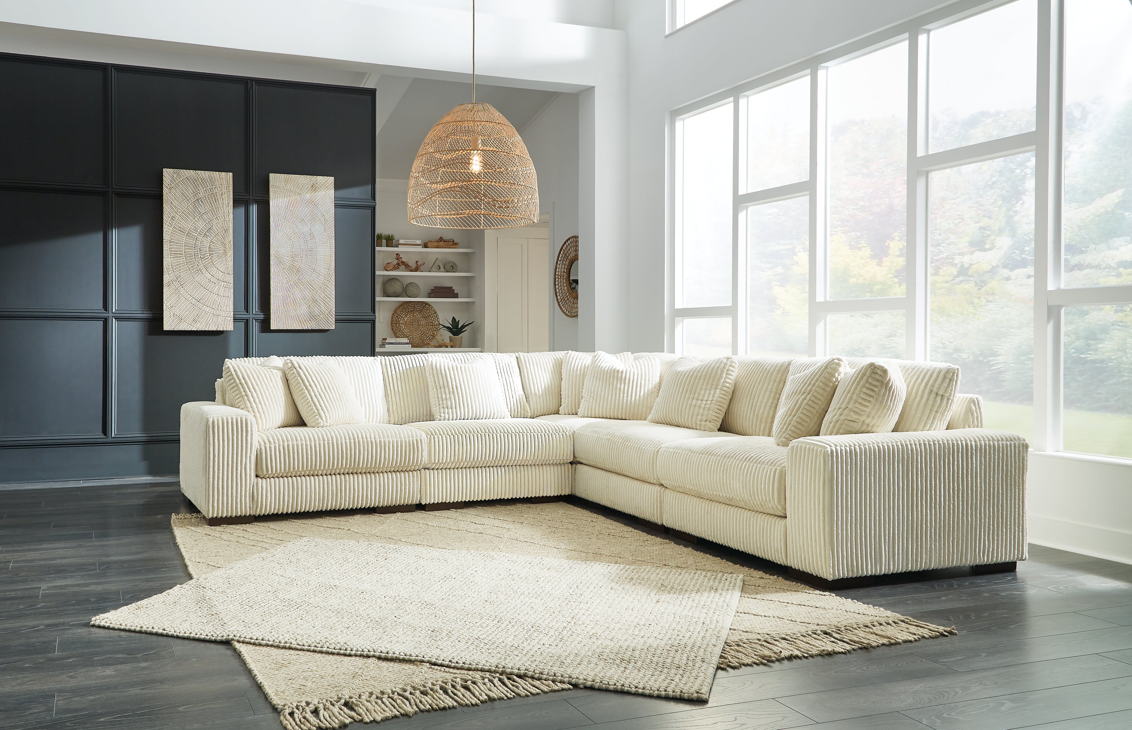 Ashley Furniture - LINDYN IVORY 5PC SECTIONAL - Beige Fabric - Sectionals - Additional View 3
