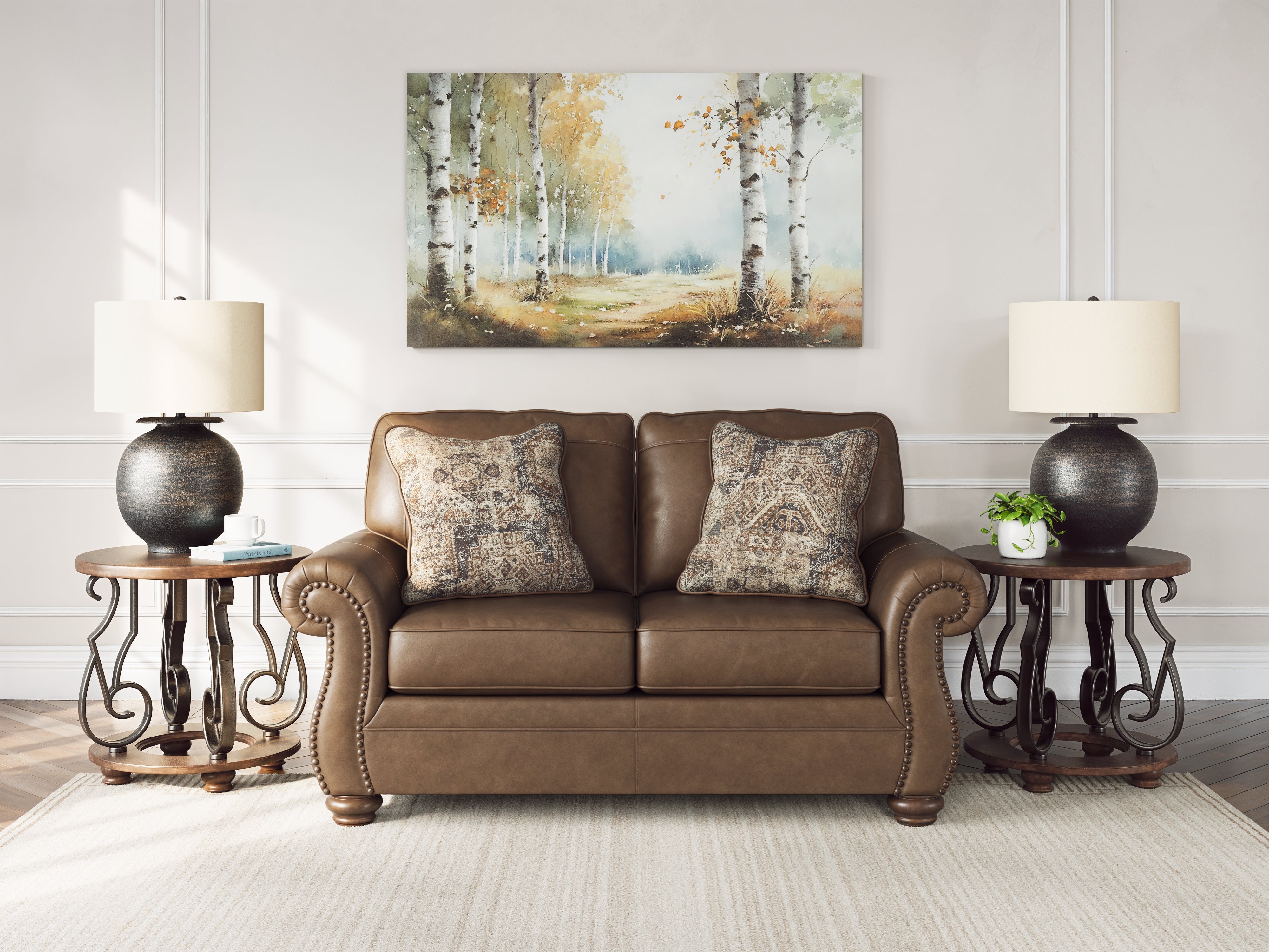 Ashley Furniture - Shadsburne Loveseat - Earth - Dark Brown Faux Leather - Loveseats - Additional View 1