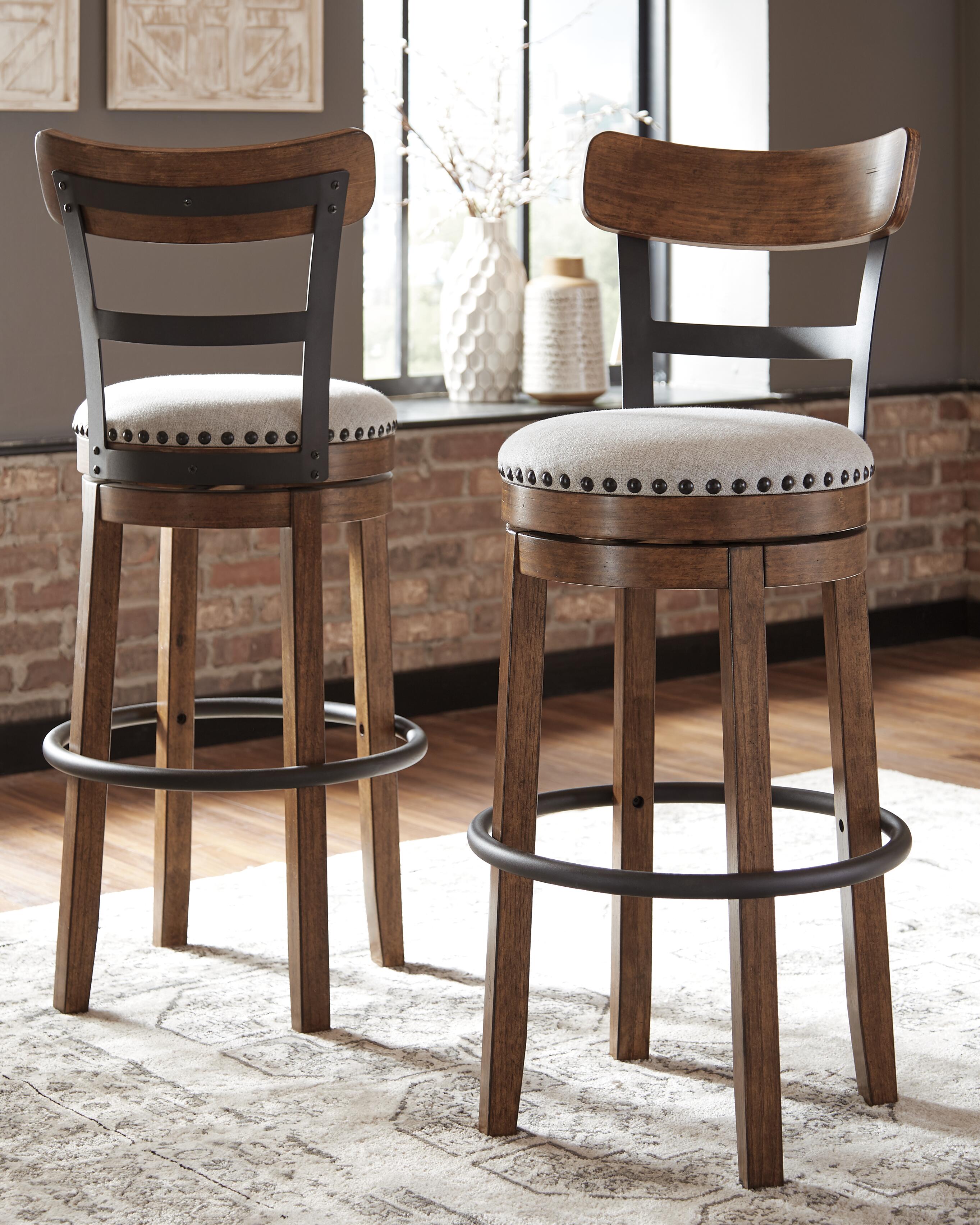 Ashley Furniture - Valebeck 30" Swivel Barstool - Brown - Dark Brown Fabric|Metal|Wood - Stools - Additional View 1