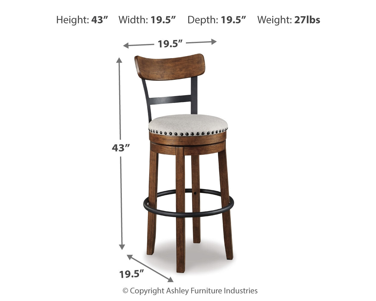 Ashley Furniture - Valebeck 30" Swivel Barstool - Brown - Dark Brown Fabric|Metal|Wood - Stools - Additional View 3