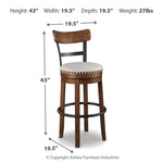 Ashley Furniture - Valebeck 30" Swivel Barstool - Brown - Dark Brown Fabric|Metal|Wood - Stools - Additional View 3