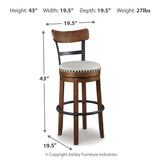 Ashley Furniture - Valebeck 30" Swivel Barstool - Brown - Dark Brown Fabric|Metal|Wood - Stools - Additional View 3
