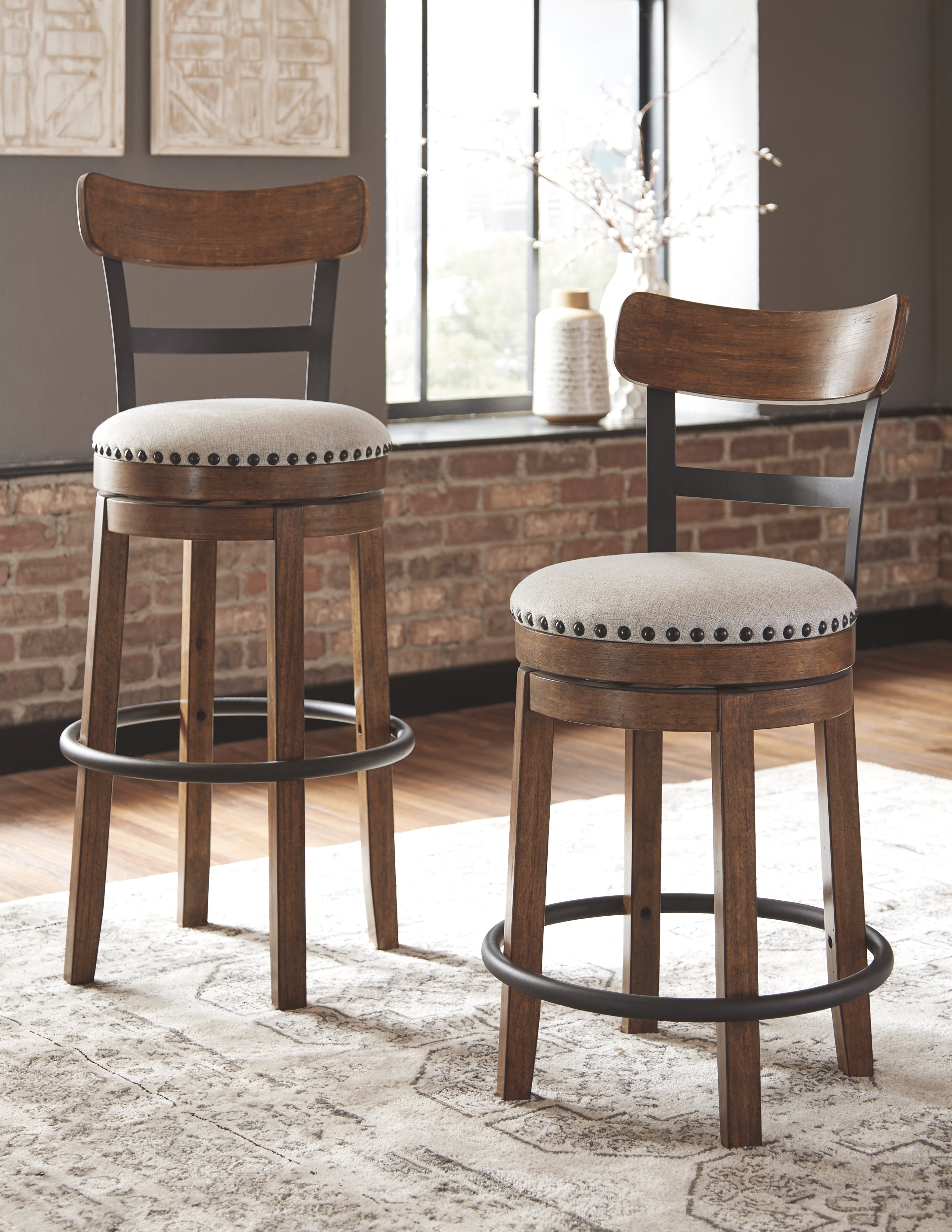 Ashley Furniture - Valebeck 30" Swivel Barstool - Brown - Dark Brown Fabric|Metal|Wood - Stools - Additional View 5